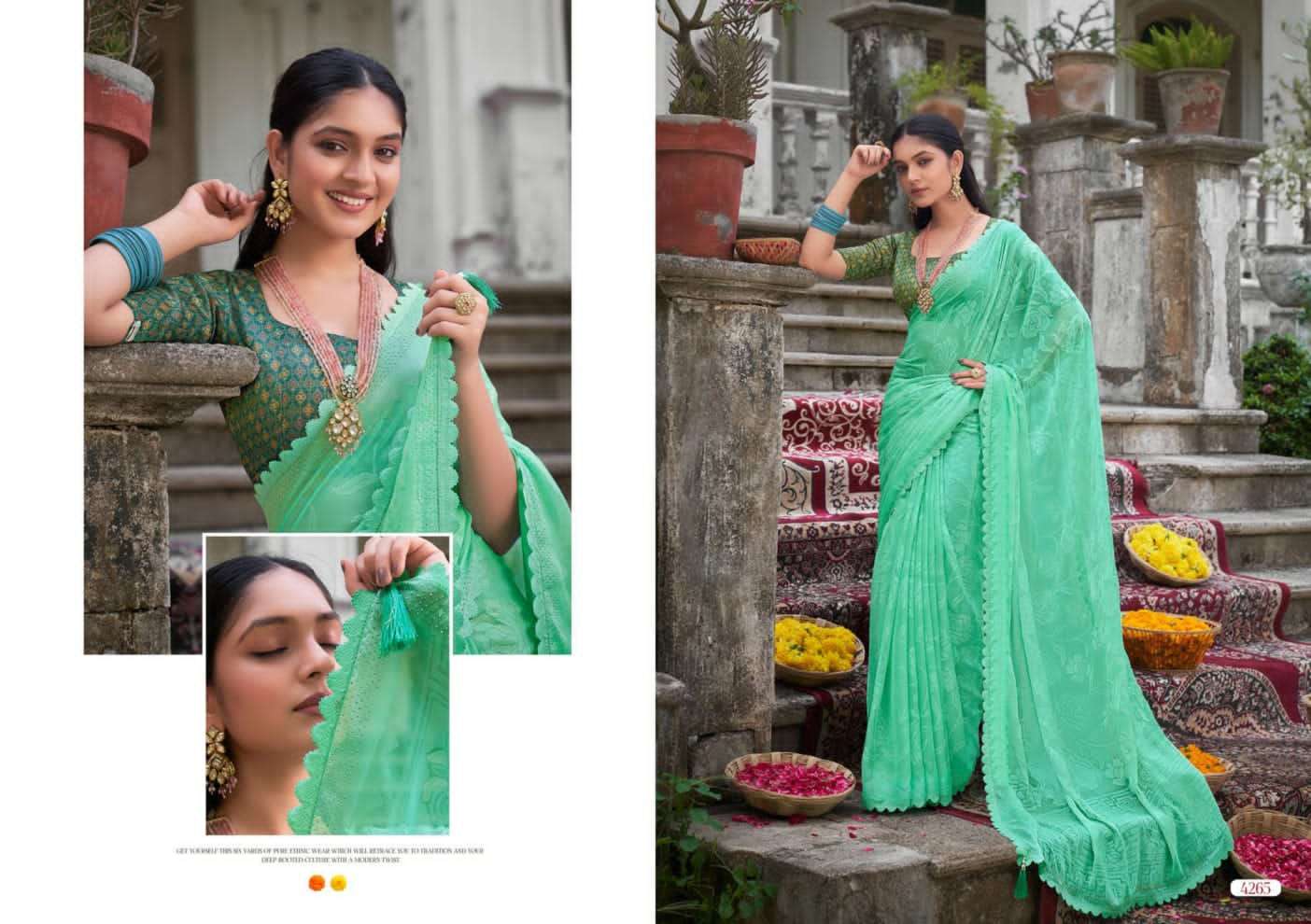 Kinjal Brasso Vol-2 By 5D Designer 4263 To 4270 Series Indian Traditional Wear Collection Beautiful Stylish Fancy Colorful Party Wear & Occasional Wear Chiffon Sarees At Wholesale Price