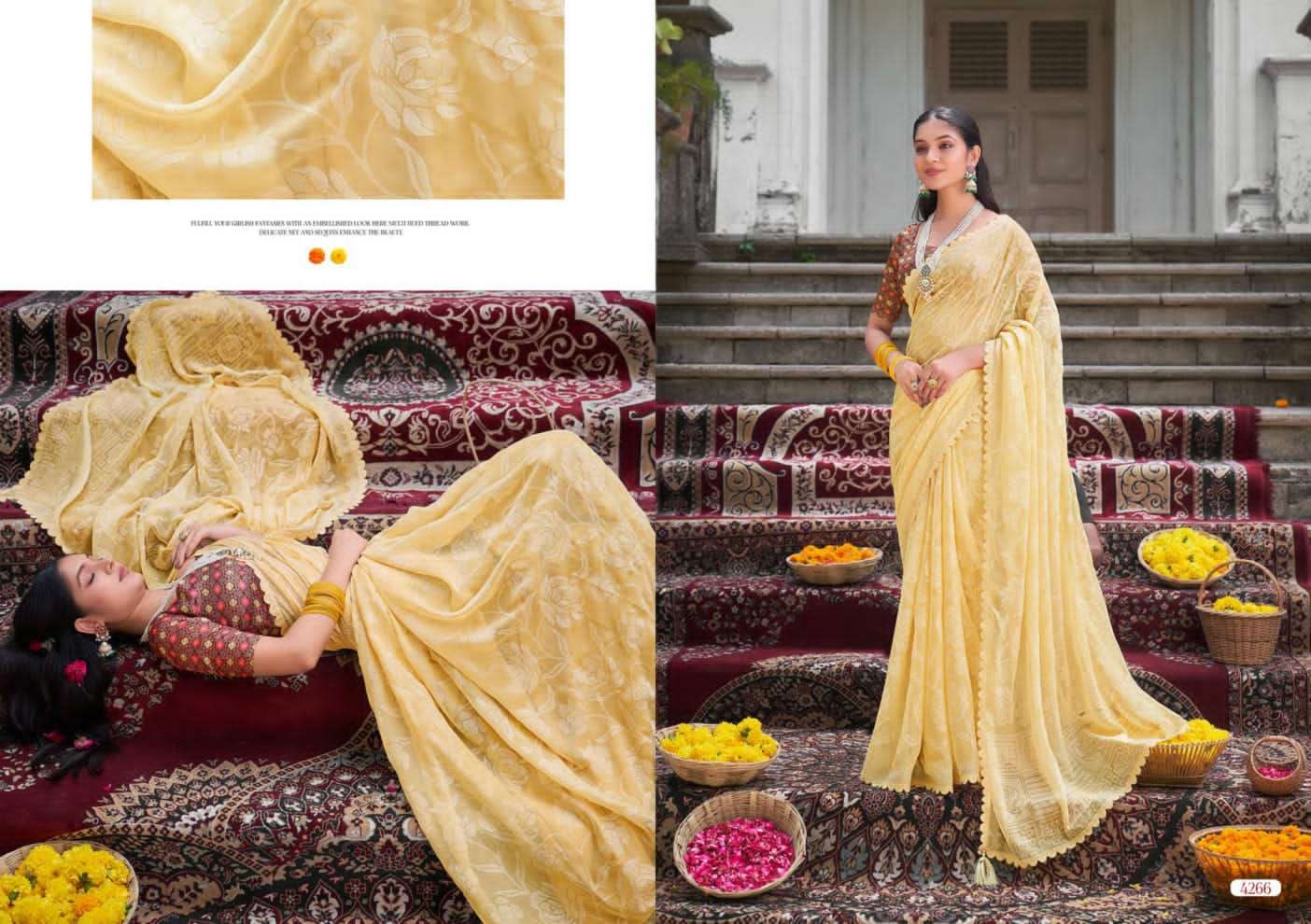 Kinjal Brasso Vol-2 By 5D Designer 4263 To 4270 Series Indian Traditional Wear Collection Beautiful Stylish Fancy Colorful Party Wear & Occasional Wear Chiffon Sarees At Wholesale Price