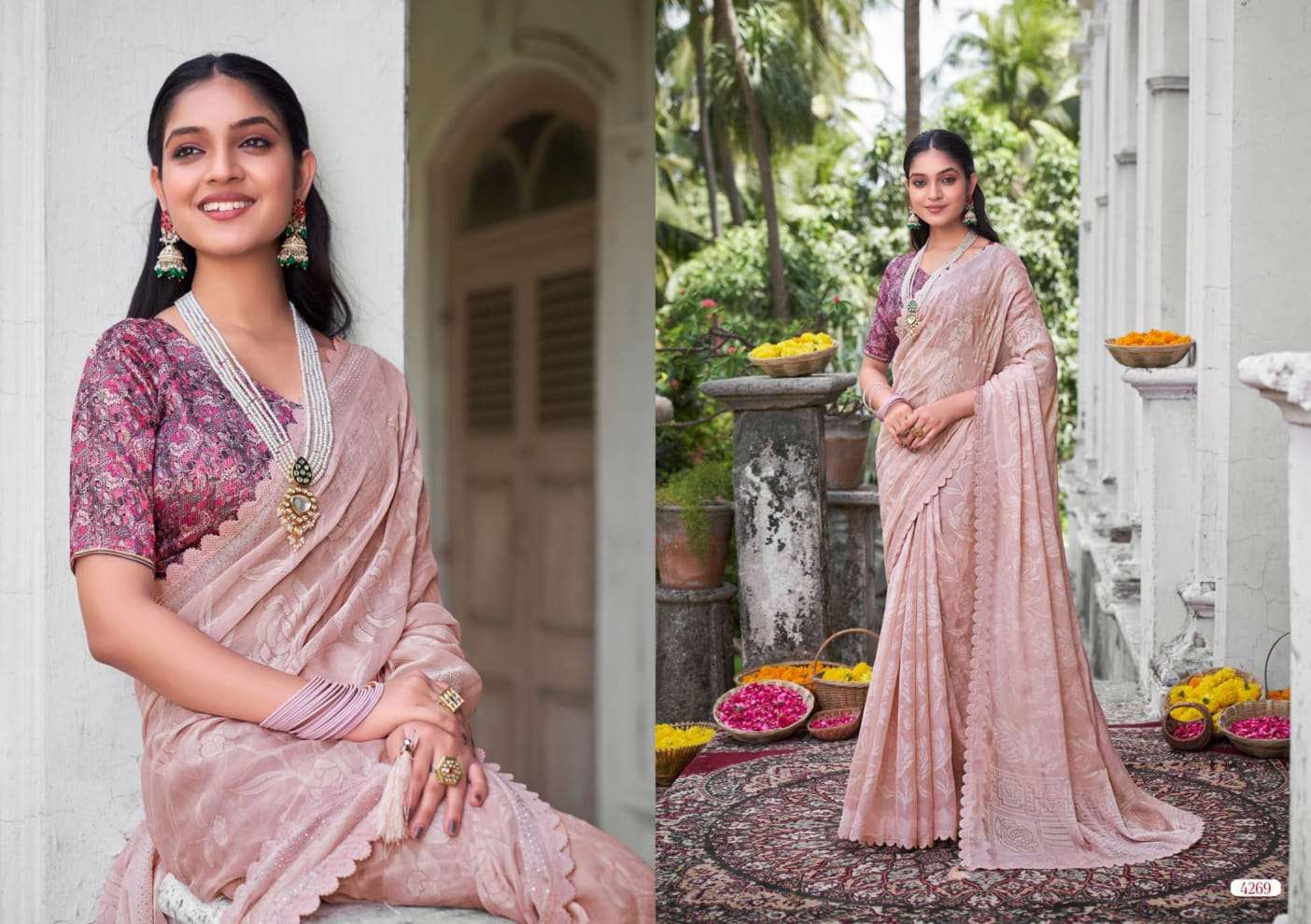 Kinjal Brasso Vol-2 By 5D Designer 4263 To 4270 Series Indian Traditional Wear Collection Beautiful Stylish Fancy Colorful Party Wear & Occasional Wear Chiffon Sarees At Wholesale Price
