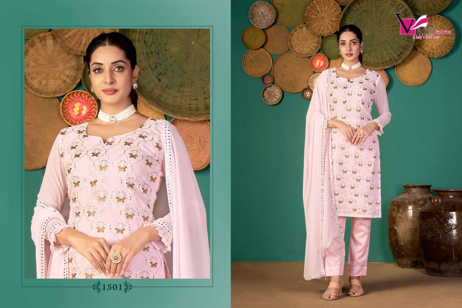 Zeeya Ruhani By Varni Fabrics 1501 To 1504 Series Beautiful Suits Colorful Stylish Fancy Casual Wear & Ethnic Wear Faux Georgette Dresses At Wholesale Price