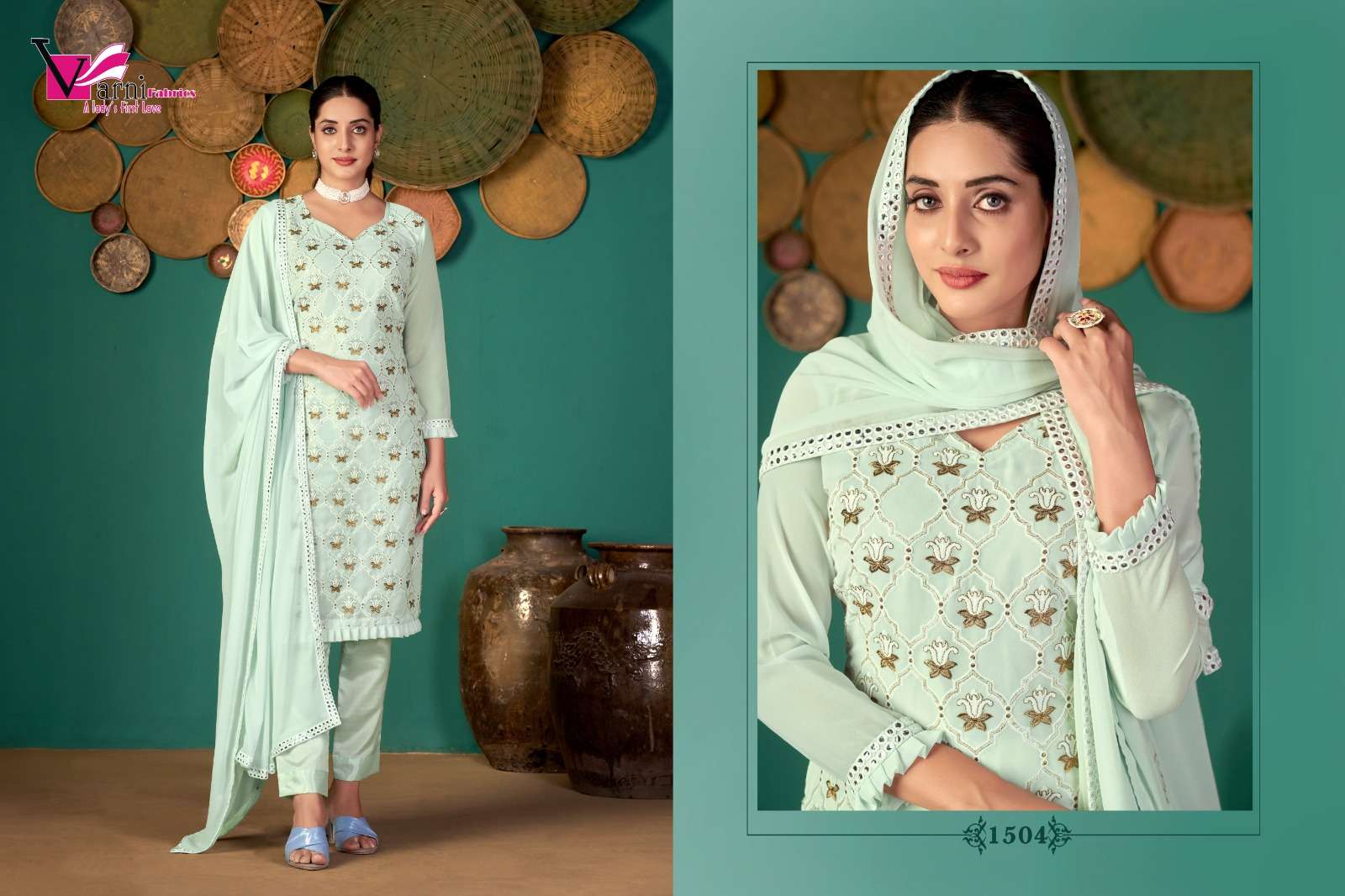 Zeeya Ruhani By Varni Fabrics 1501 To 1504 Series Beautiful Suits Colorful Stylish Fancy Casual Wear & Ethnic Wear Faux Georgette Dresses At Wholesale Price