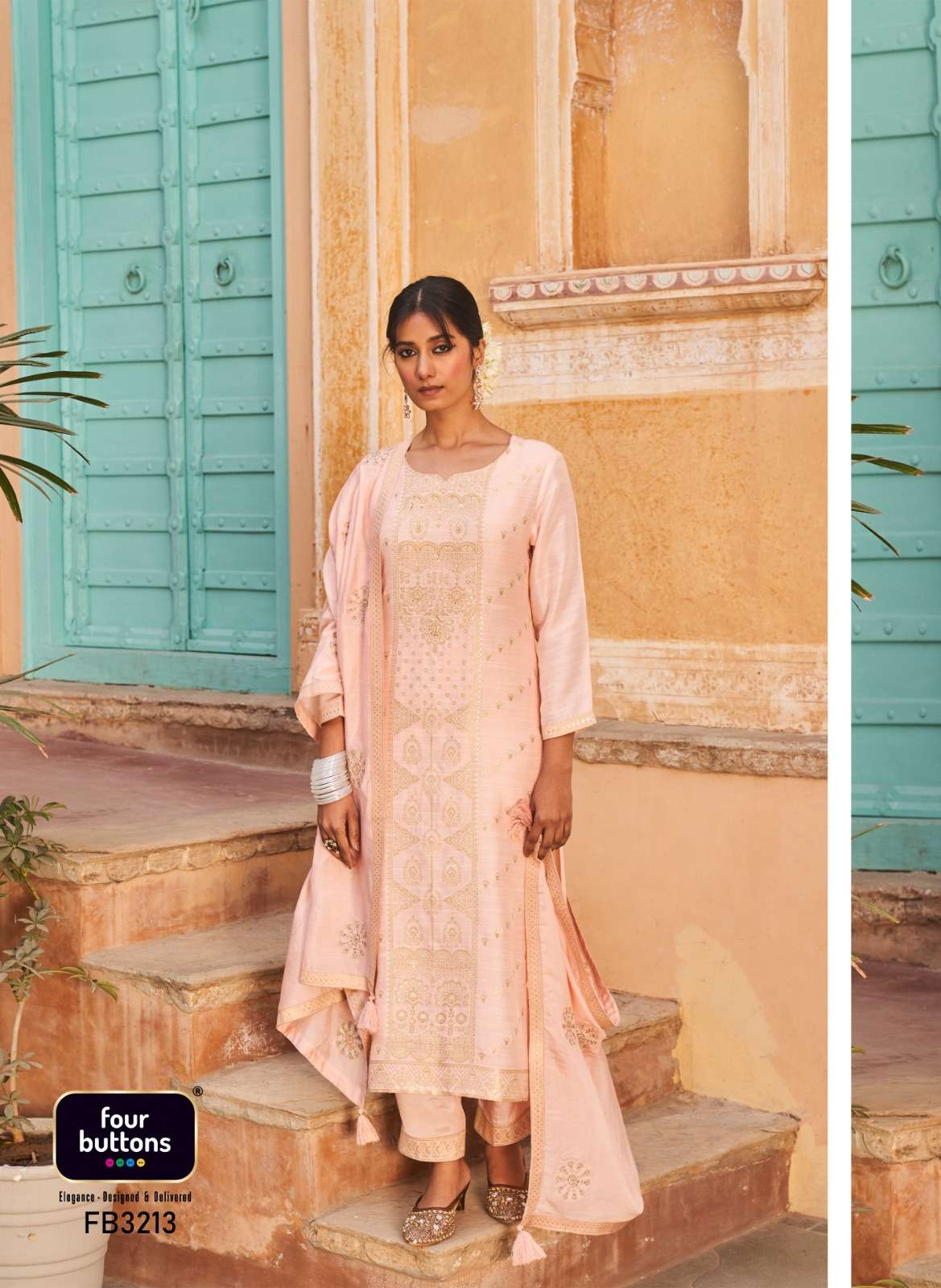 Arzoo By Four Buttons 3211 To 3216 Series Designer Festive Suits Beautiful Fancy Stylish Colorful Party Wear & Occasional Wear Linen Jacquard Dresses At Wholesale Price
