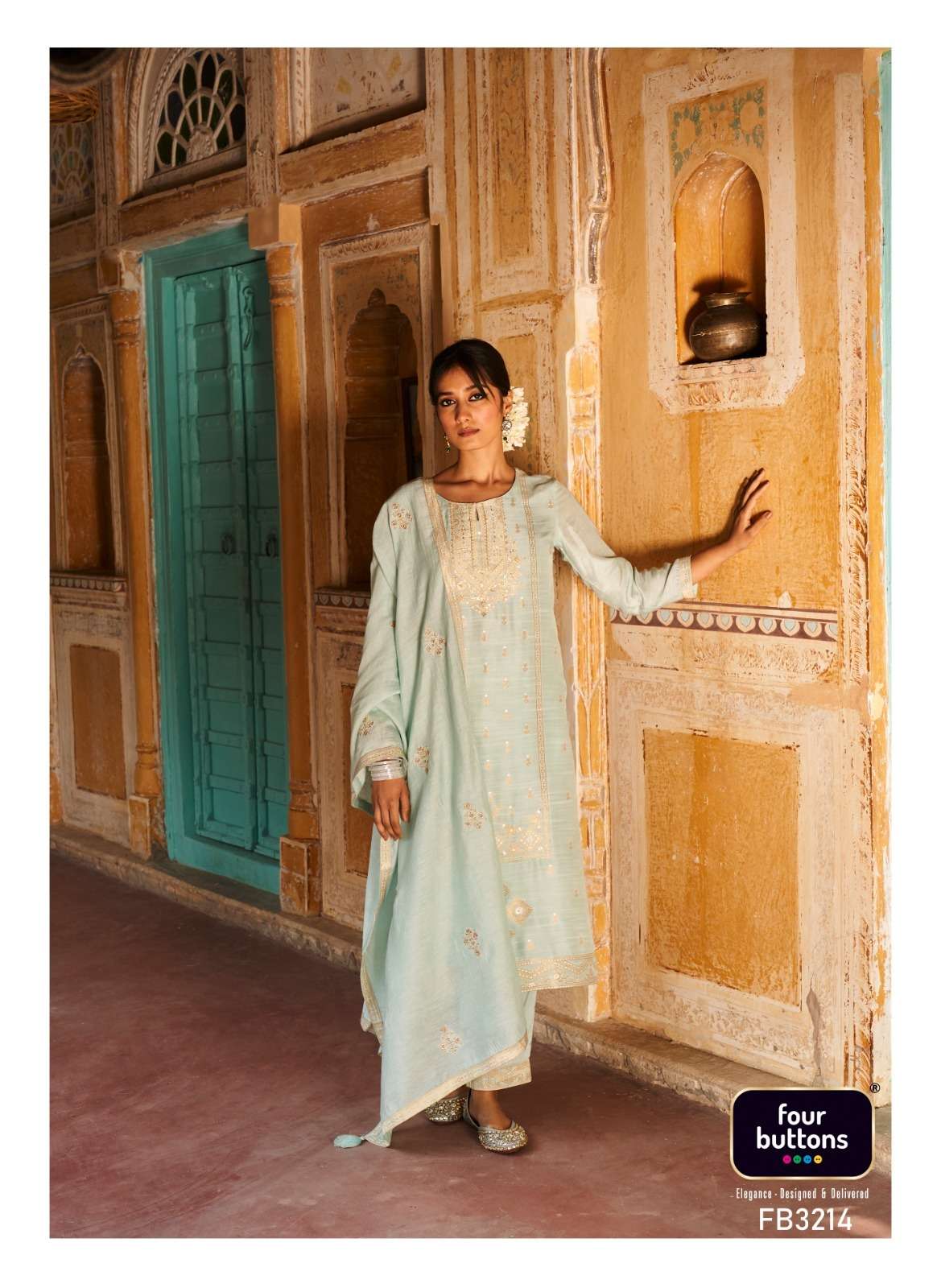 Arzoo By Four Buttons 3211 To 3216 Series Designer Festive Suits Beautiful Fancy Stylish Colorful Party Wear & Occasional Wear Linen Jacquard Dresses At Wholesale Price