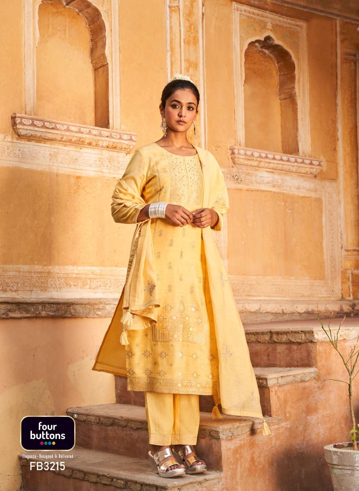 Arzoo By Four Buttons 3211 To 3216 Series Designer Festive Suits Beautiful Fancy Stylish Colorful Party Wear & Occasional Wear Linen Jacquard Dresses At Wholesale Price