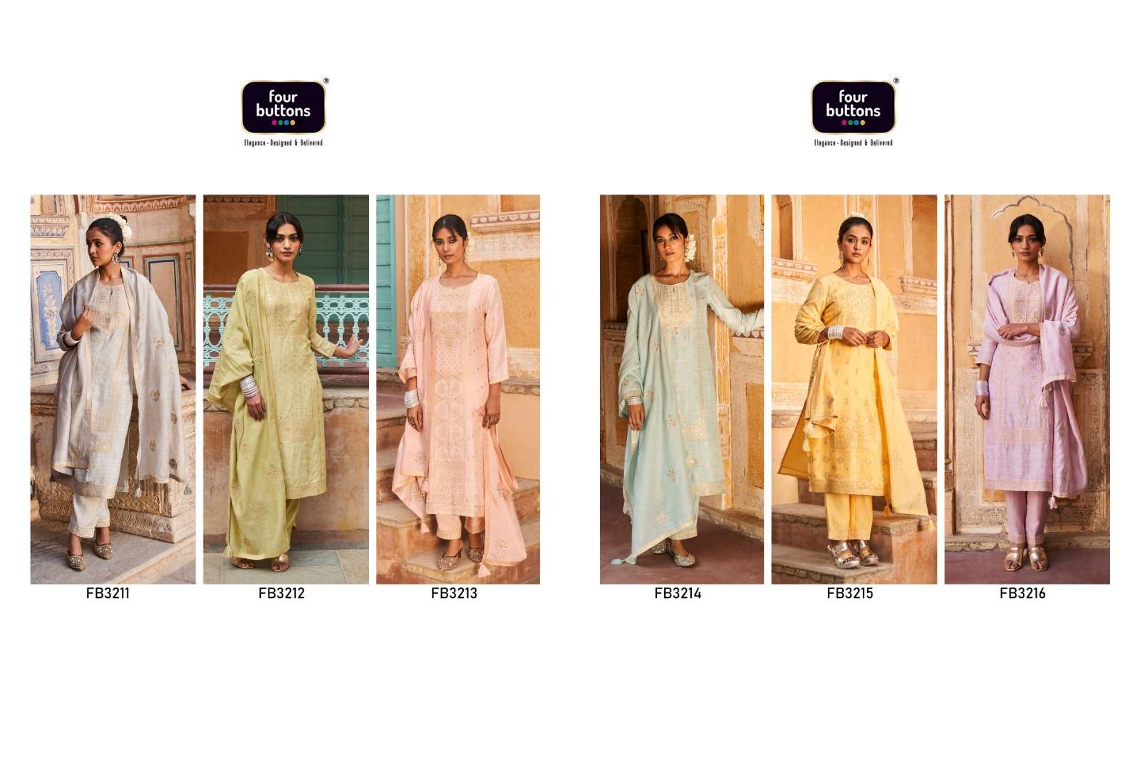Arzoo By Four Buttons 3211 To 3216 Series Designer Festive Suits Beautiful Fancy Stylish Colorful Party Wear & Occasional Wear Linen Jacquard Dresses At Wholesale Price