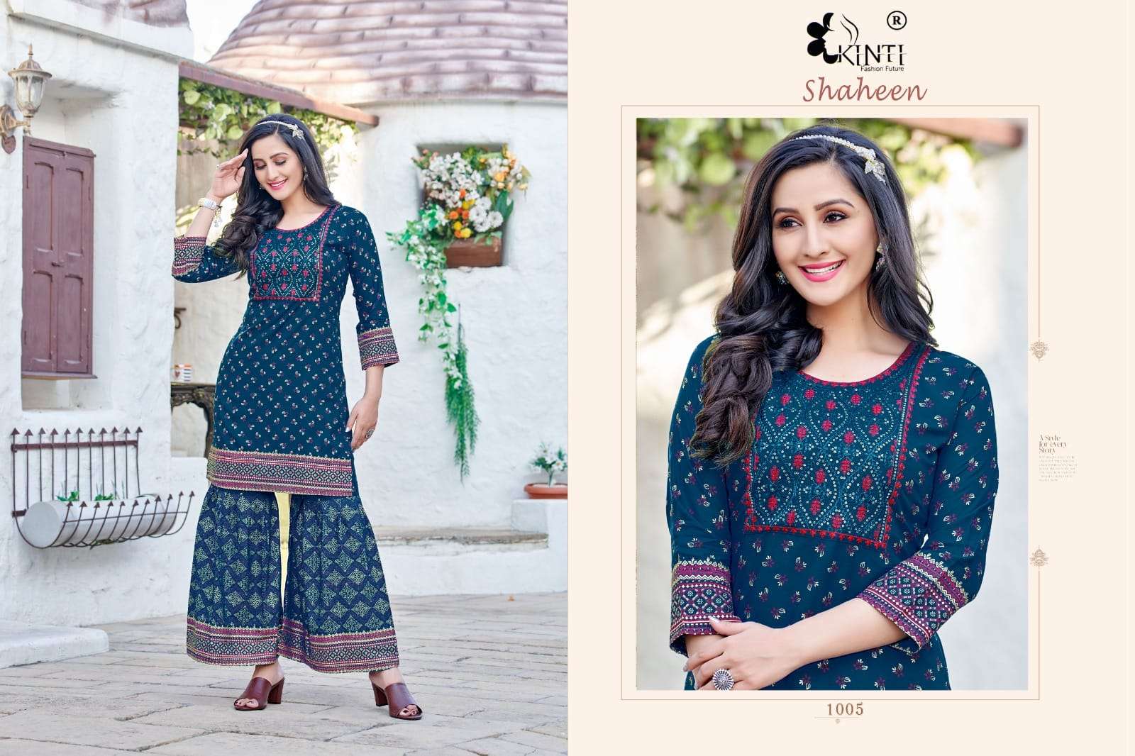 Shaheen By Kinti 1001 To 1006 Series Beautiful Stylish Fancy Colorful Casual Wear & Ethnic Wear Rayon With Work Kurtis With Bottom At Wholesale Price