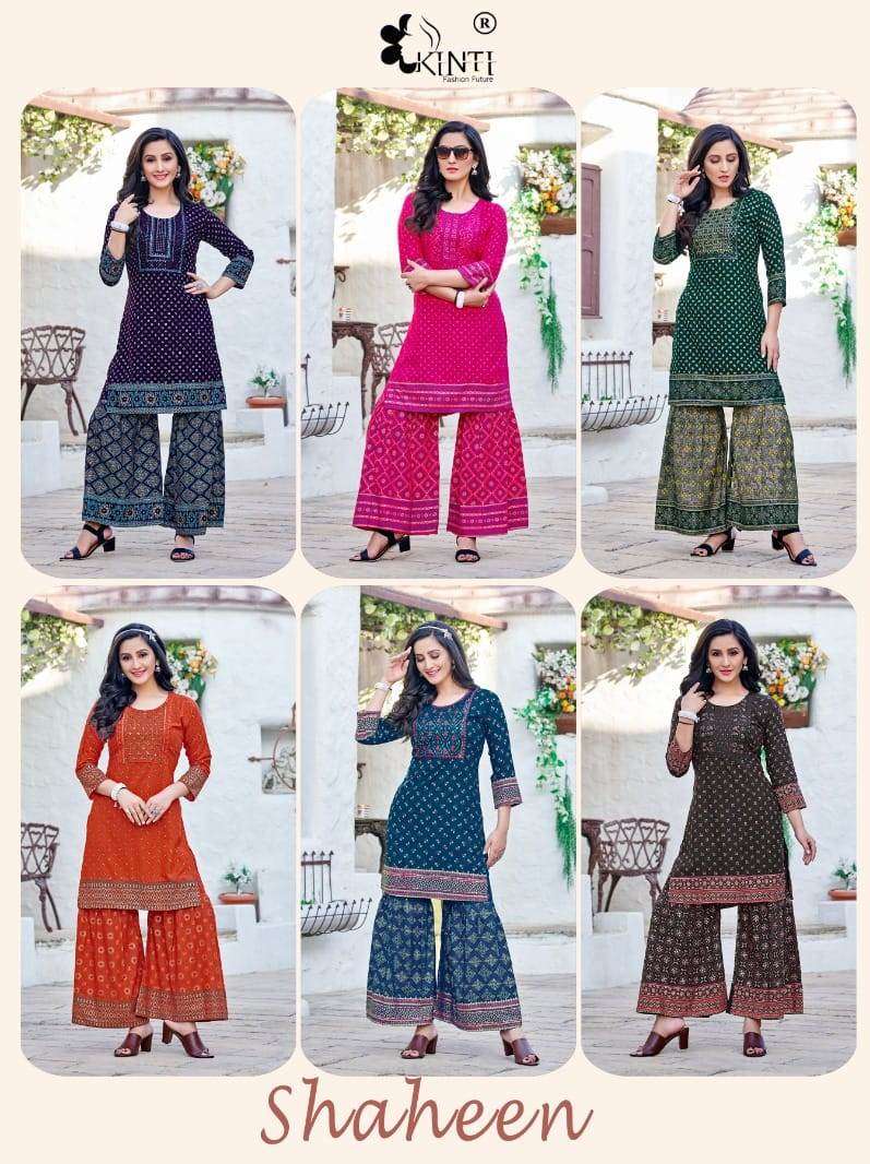 Shaheen By Kinti 1001 To 1006 Series Beautiful Stylish Fancy Colorful Casual Wear & Ethnic Wear Rayon With Work Kurtis With Bottom At Wholesale Price