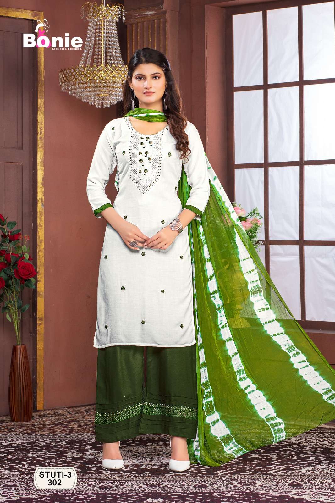 Stuti Vol-3 By Bonie 301 To 308 Series Designer Festive Suits Beautiful Fancy Stylish Colorful Party Wear & Occasional Wear Heavy Rayon Dresses At Wholesale Price