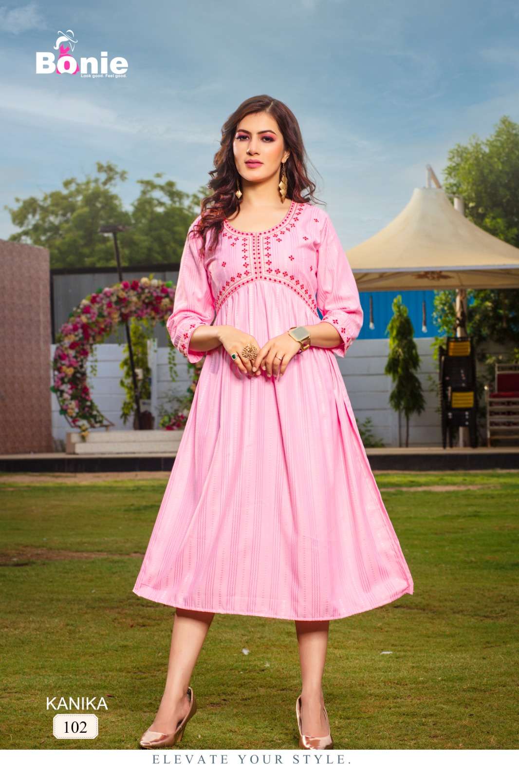 Kanika By Bonie 101 To 106 Series Beautiful Stylish Fancy Colorful Casual Wear & Ethnic Wear Rayon With Work Kurtis At Wholesale Price
