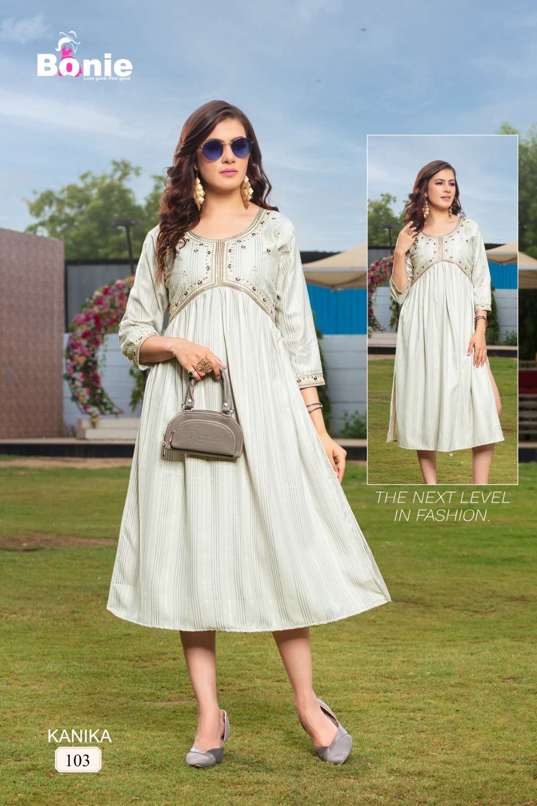 Kanika By Bonie 101 To 106 Series Beautiful Stylish Fancy Colorful Casual Wear & Ethnic Wear Rayon With Work Kurtis At Wholesale Price