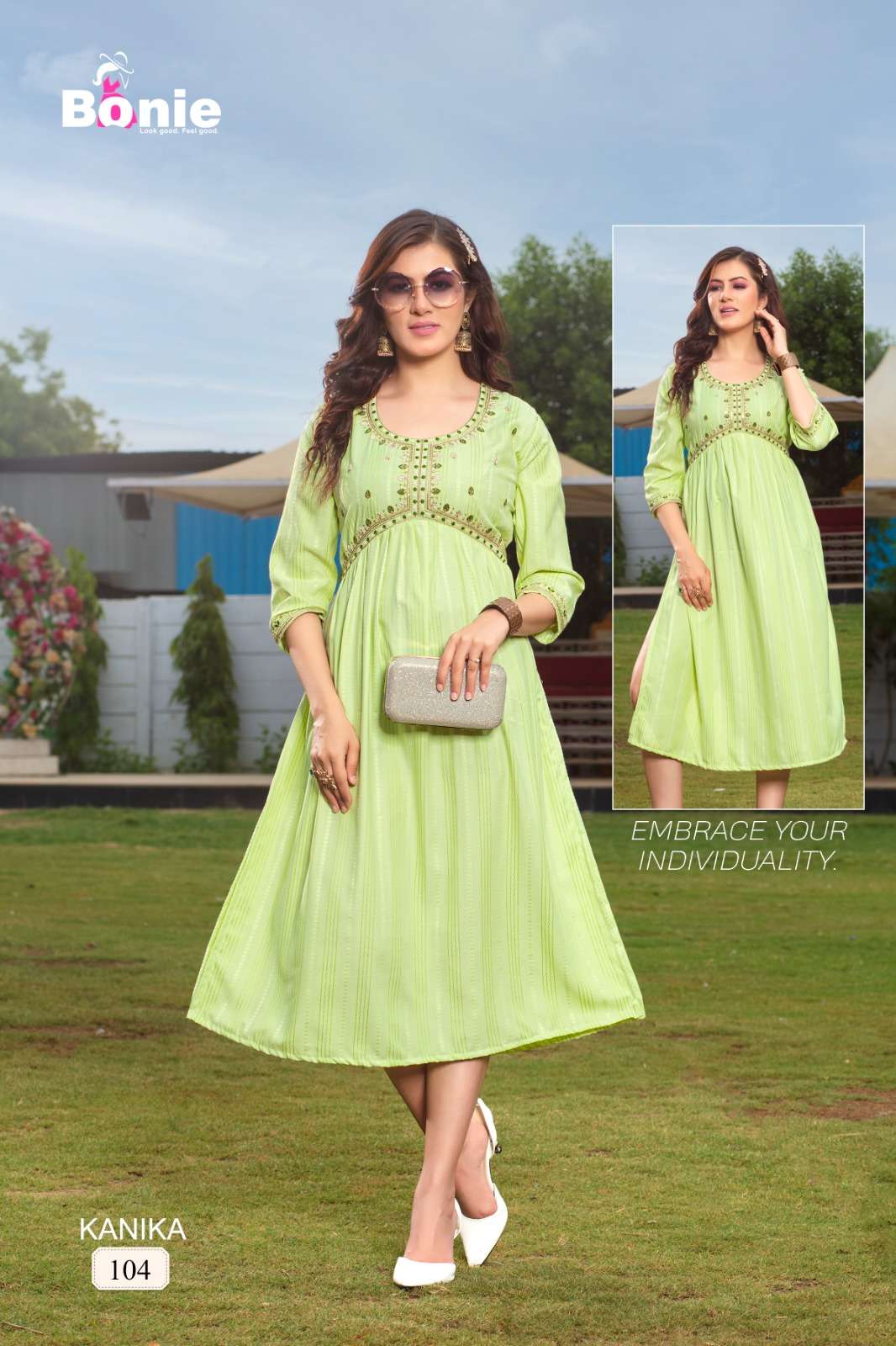 Kanika By Bonie 101 To 106 Series Beautiful Stylish Fancy Colorful Casual Wear & Ethnic Wear Rayon With Work Kurtis At Wholesale Price