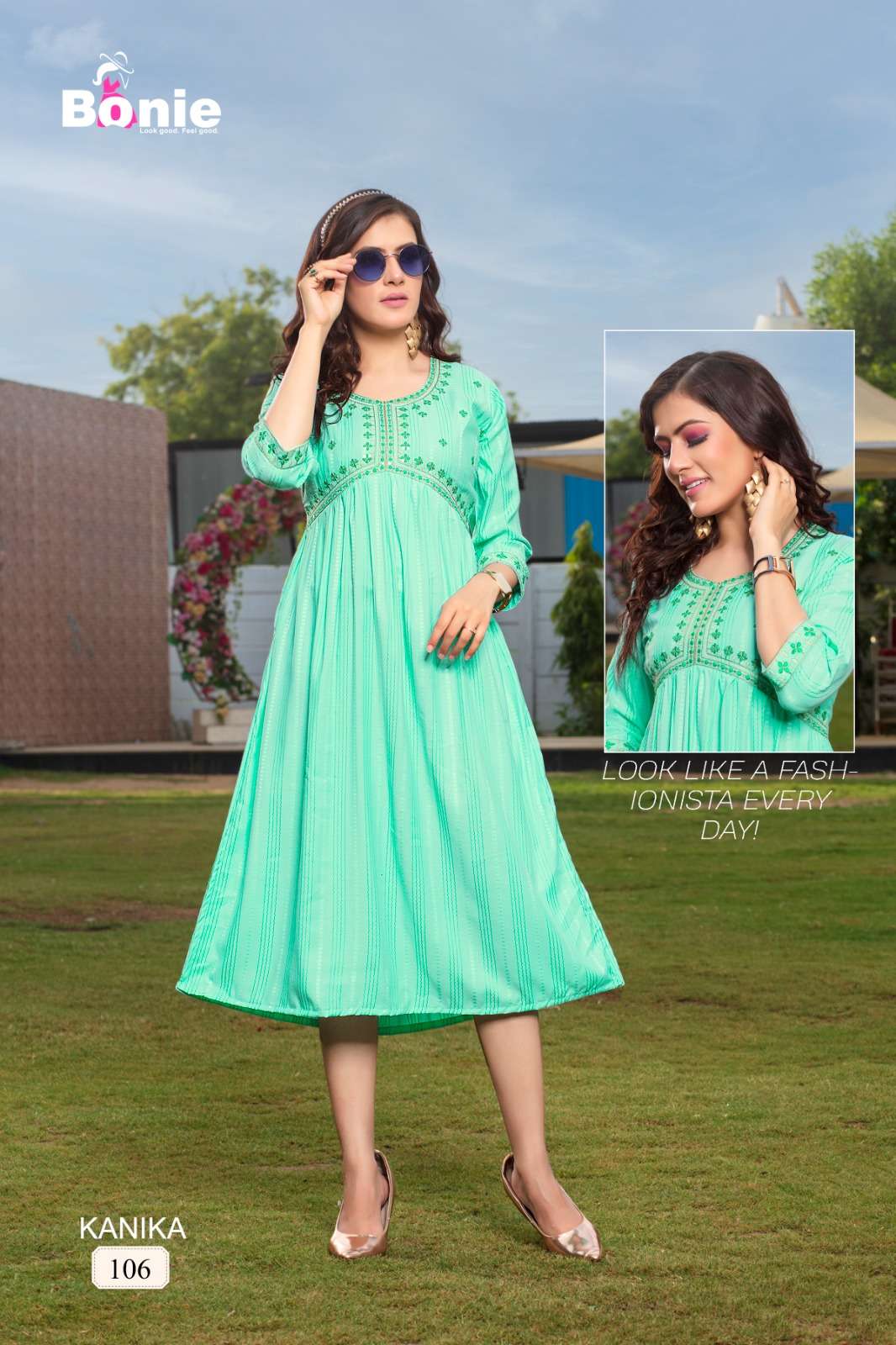 Kanika By Bonie 101 To 106 Series Beautiful Stylish Fancy Colorful Casual Wear & Ethnic Wear Rayon With Work Kurtis At Wholesale Price