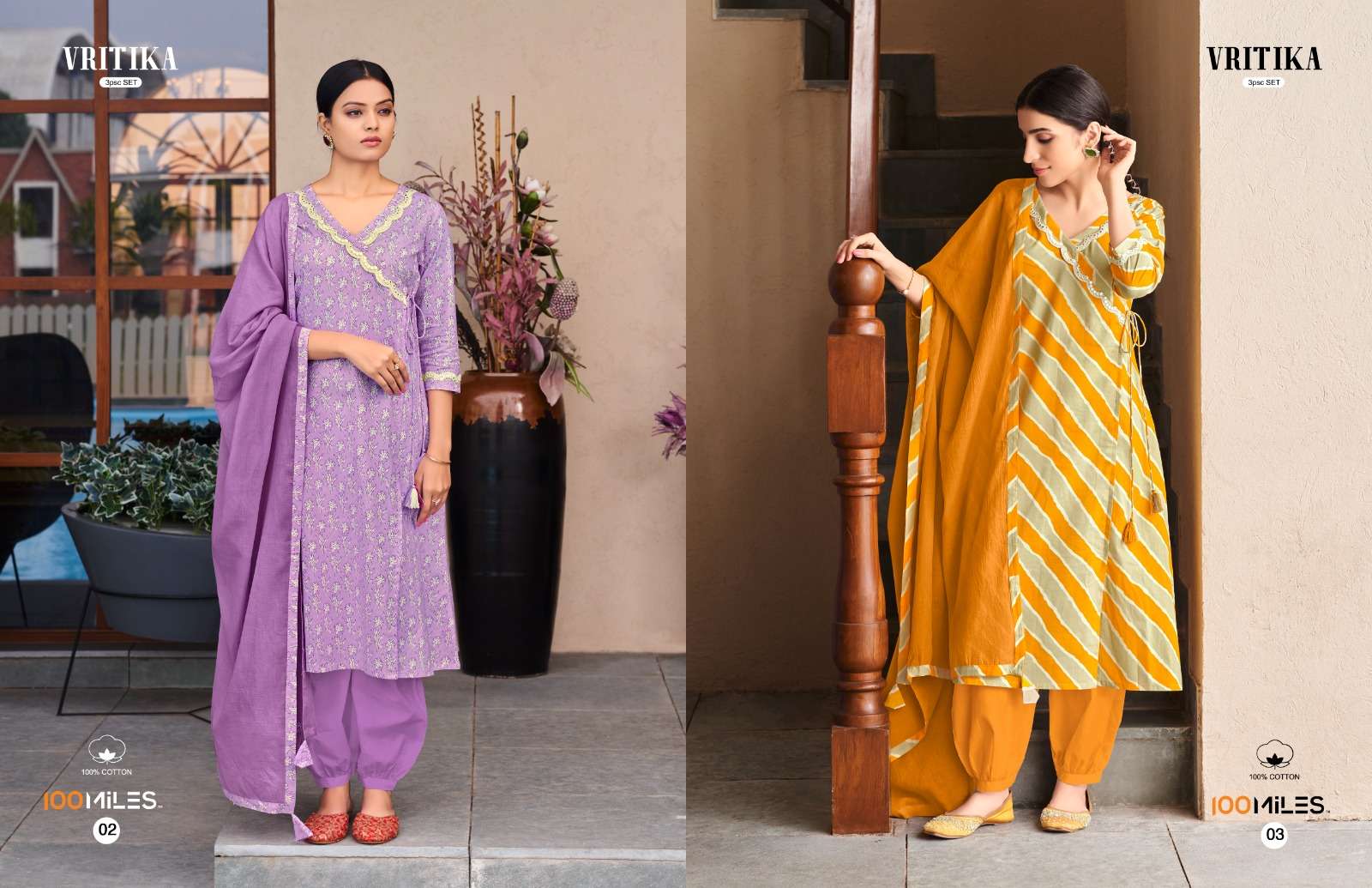 Vritika By 100 Miles 01 To 04 Series Designer Festive Suits Beautiful Fancy Stylish Colorful Party Wear & Occasional Wear Pure Cotton Dresses At Wholesale Price