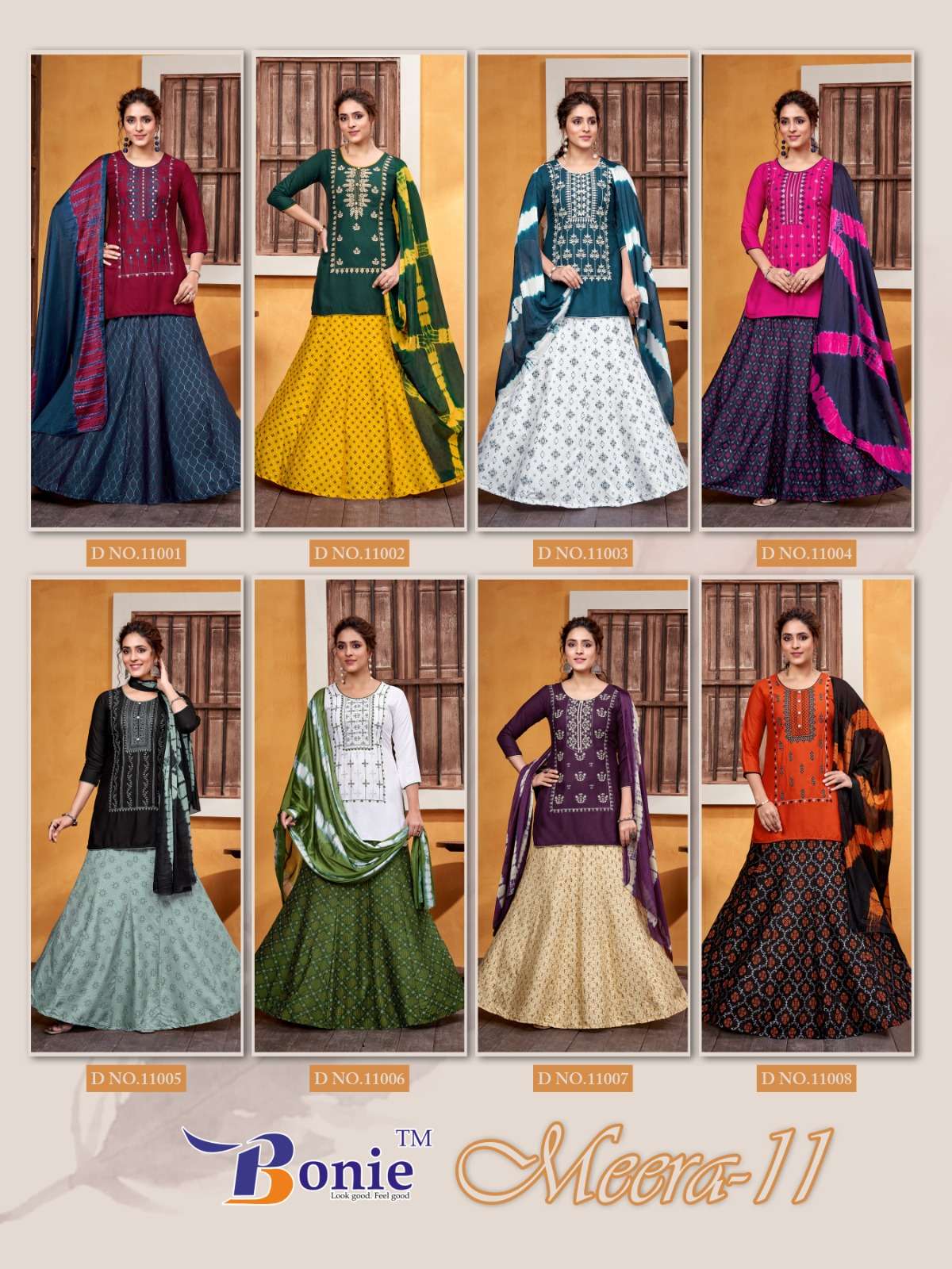 Meera Vol-11 By Bonie 11001 To 11008 Series Designer Festive Suits Beautiful Fancy Stylish Colorful Party Wear & Occasional Wear Rayon Embroidered Dresses At Wholesale Price