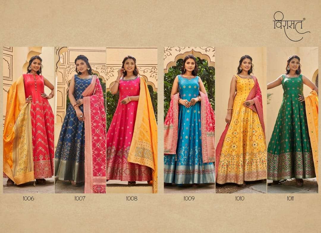 Banarasiya Vol-2 By Virasat 1006 To 1011 Series Designer Stylish Fancy Colorful Beautiful Party Wear & Ethnic Wear Collection Jacquard Gowns With Dupatta At Wholesale Price