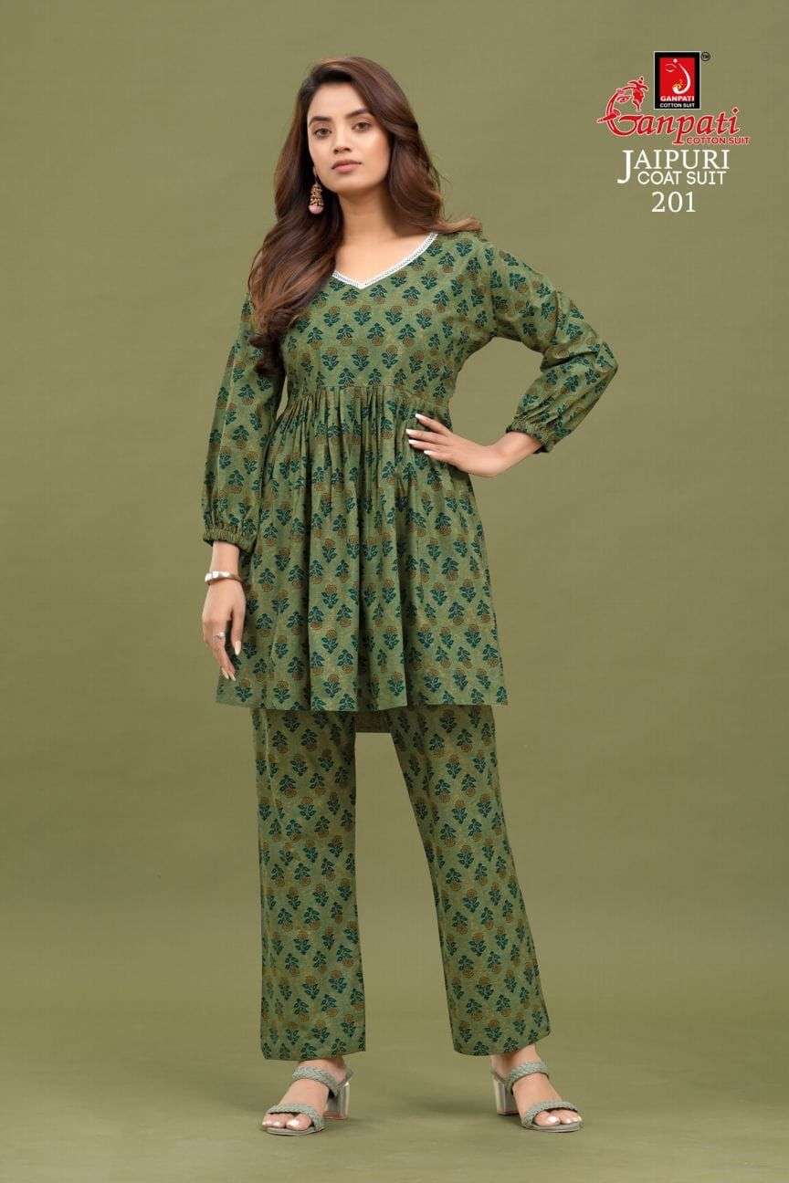 Jaipuri Coat Suit Vol-2 By Ganpati Cotton Suits 201 To 210 Series Beautiful Stylish Fancy Colorful Casual Wear & Ethnic Wear Fancy Kurtis With Bottom At Wholesale Price