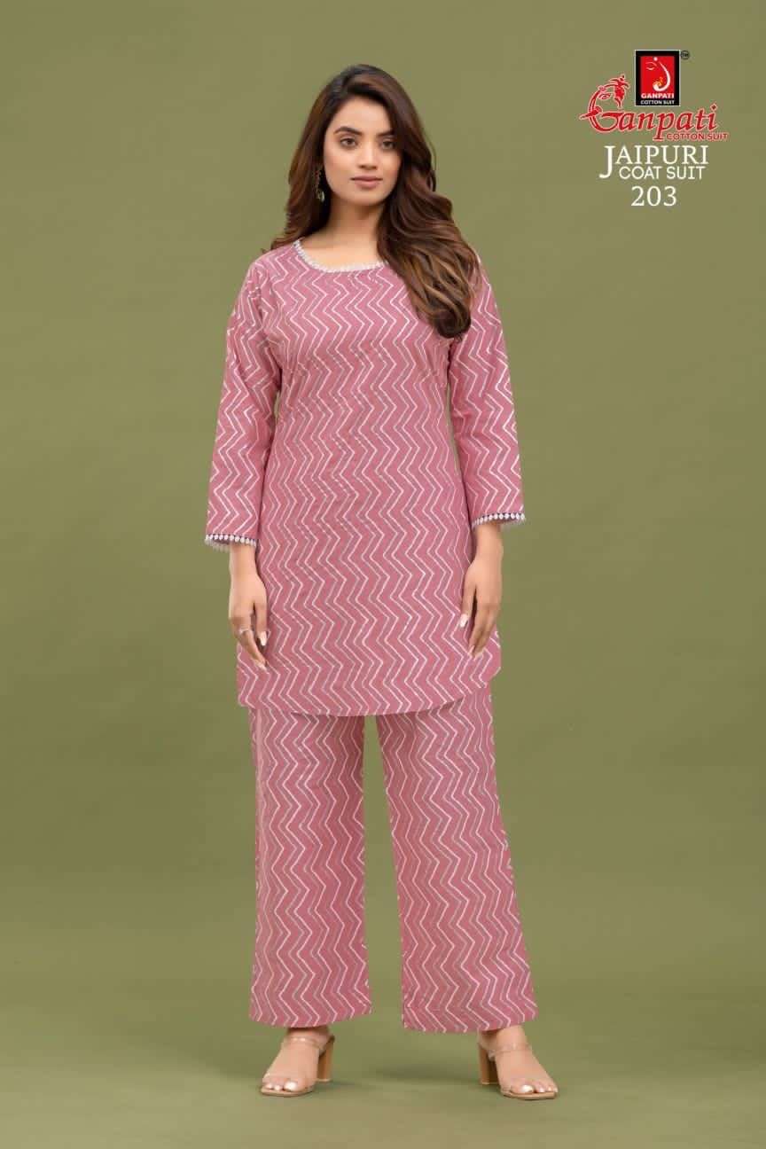 Jaipuri Coat Suit Vol-2 By Ganpati Cotton Suits 201 To 210 Series Beautiful Stylish Fancy Colorful Casual Wear & Ethnic Wear Fancy Kurtis With Bottom At Wholesale Price