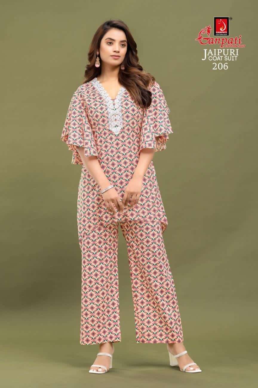 Jaipuri Coat Suit Vol-2 By Ganpati Cotton Suits 201 To 210 Series Beautiful Stylish Fancy Colorful Casual Wear & Ethnic Wear Fancy Kurtis With Bottom At Wholesale Price