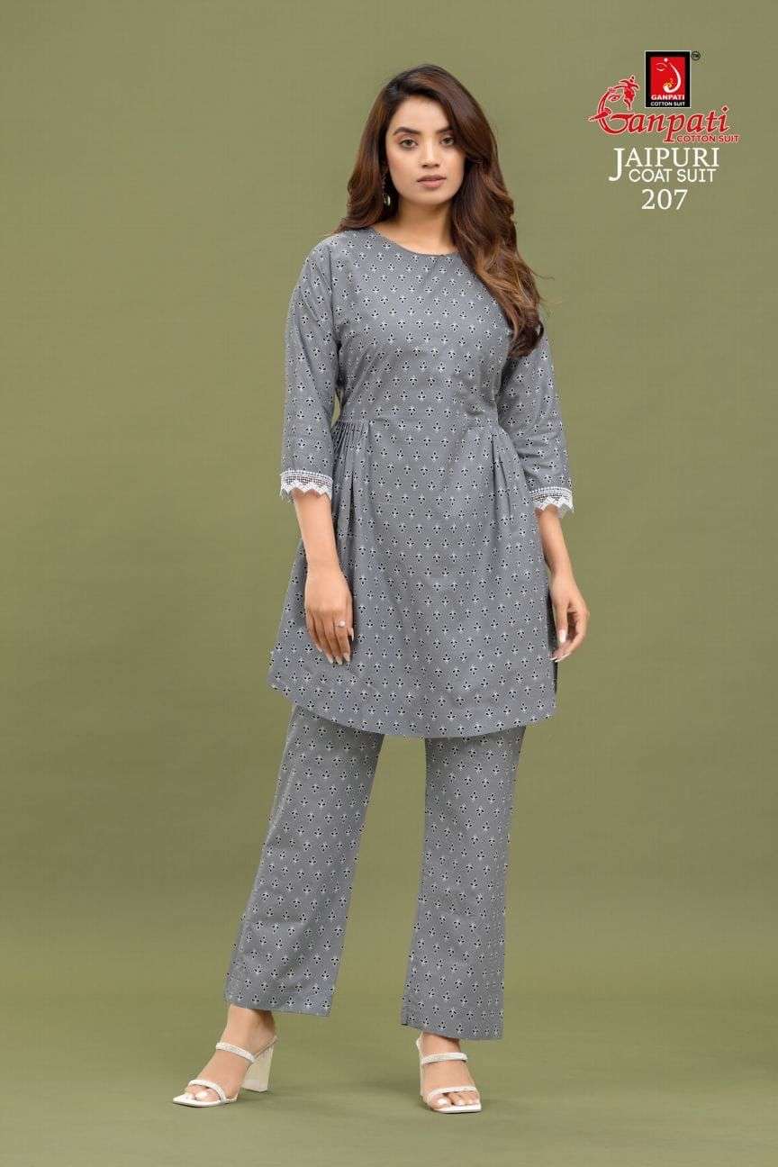 Jaipuri Coat Suit Vol-2 By Ganpati Cotton Suits 201 To 210 Series Beautiful Stylish Fancy Colorful Casual Wear & Ethnic Wear Fancy Kurtis With Bottom At Wholesale Price