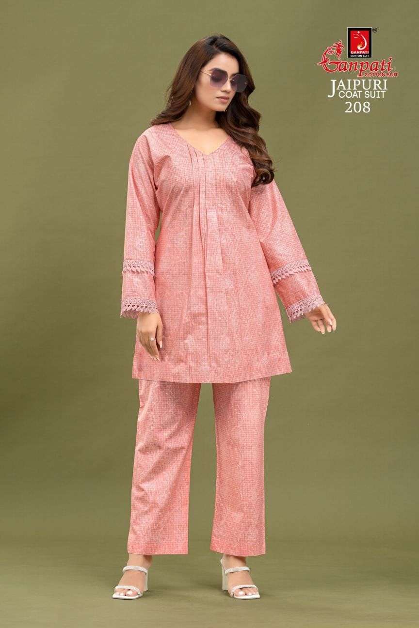 Jaipuri Coat Suit Vol-2 By Ganpati Cotton Suits 201 To 210 Series Beautiful Stylish Fancy Colorful Casual Wear & Ethnic Wear Fancy Kurtis With Bottom At Wholesale Price
