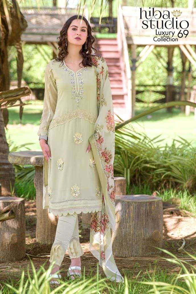 Luxury Pret Collection Vol-69 By Hiba Fashion 01 To 03 Series Beautiful Pakistani Suits Colorful Stylish Fancy Casual Wear & Ethnic Wear Pure Georgette Dresses At Wholesale Price