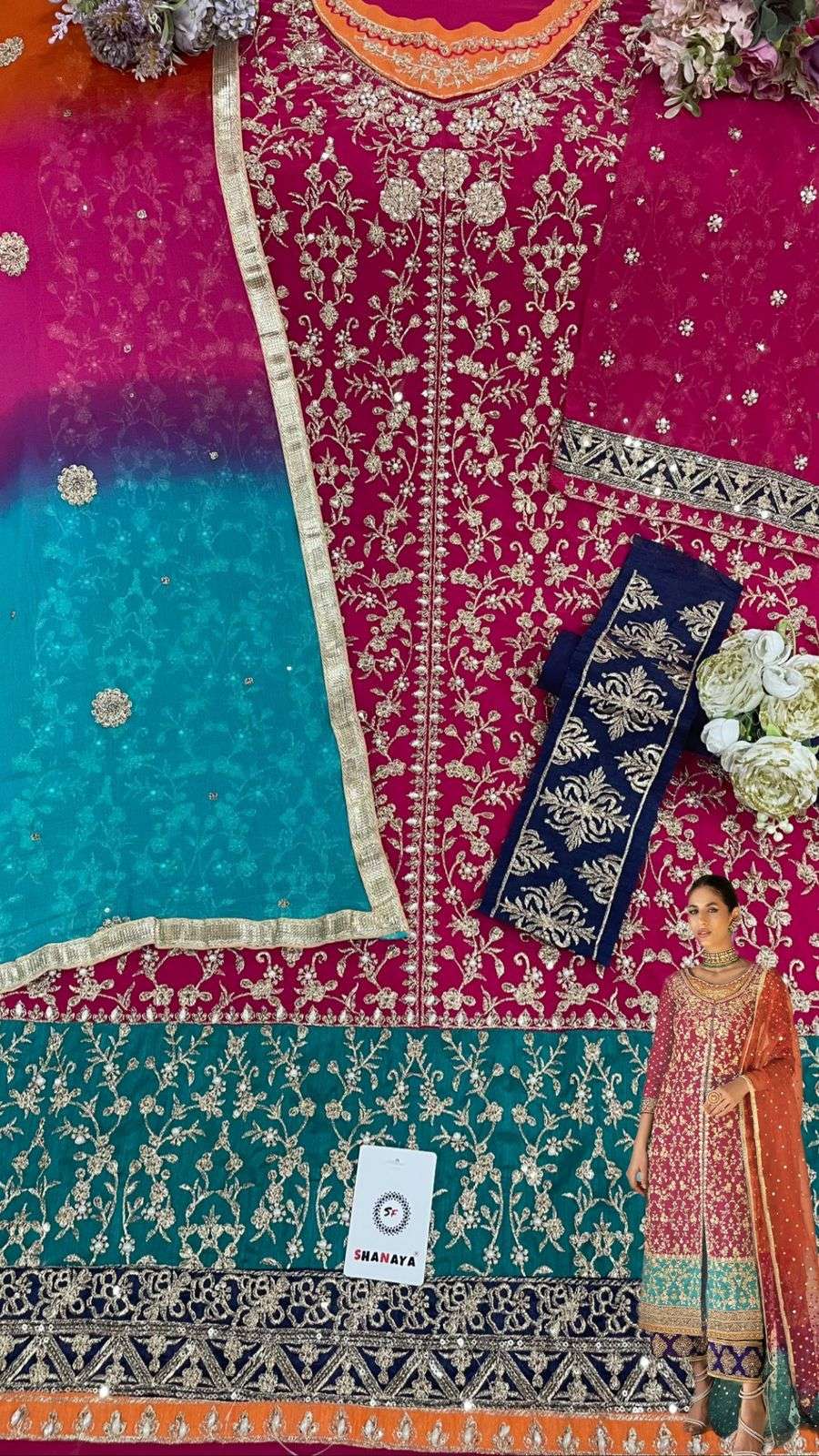 Shanaya Hit Design S-129 By Shanaya Fashion Beautiful Stylish Suits Fancy Colorful Casual Wear & Ethnic Wear & Ready To Wear Faux Georgette Embroidery Dresses At Wholesale Price