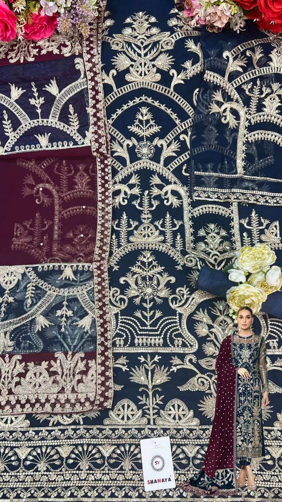 Shanaya Hit Design S-132 Colours By Shanaya Fashion S-132-A To S-132-D Series Beautiful Stylish Suits Fancy Colorful Casual Wear & Ethnic Wear & Ready To Wear Faux Georgette Embroidery Dresses At Wholesale Price