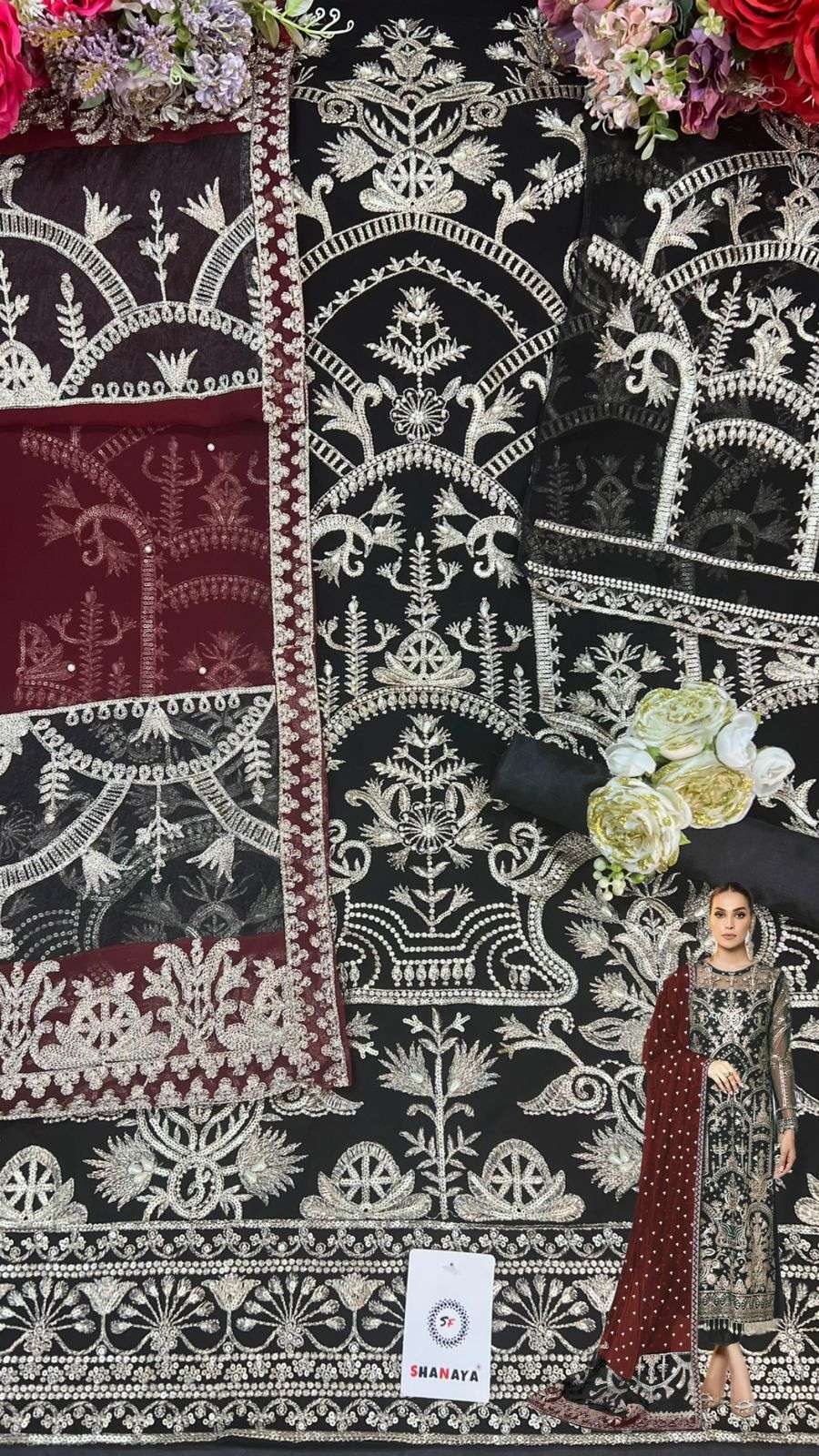 Shanaya Hit Design S-132 Colours By Shanaya Fashion S-132-A To S-132-D Series Beautiful Stylish Suits Fancy Colorful Casual Wear & Ethnic Wear & Ready To Wear Faux Georgette Embroidery Dresses At Wholesale Price
