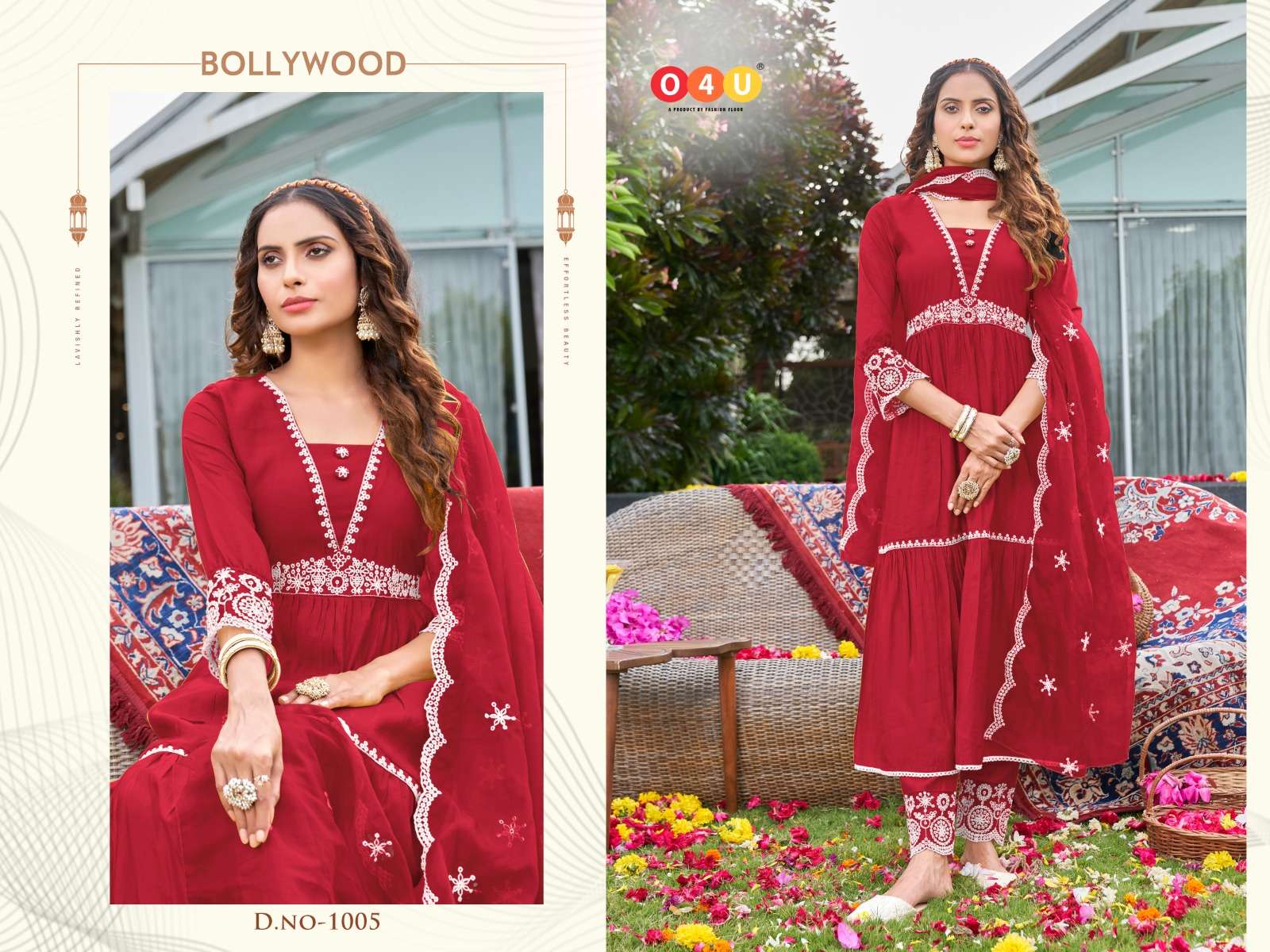 Bollywood By O4U 1001 To 1008 Series Beautiful Festive Suits Stylish Colorful Fancy Casual Wear & Ethnic Wear Viscose Silk Embroidered Dresses At Wholesale Price