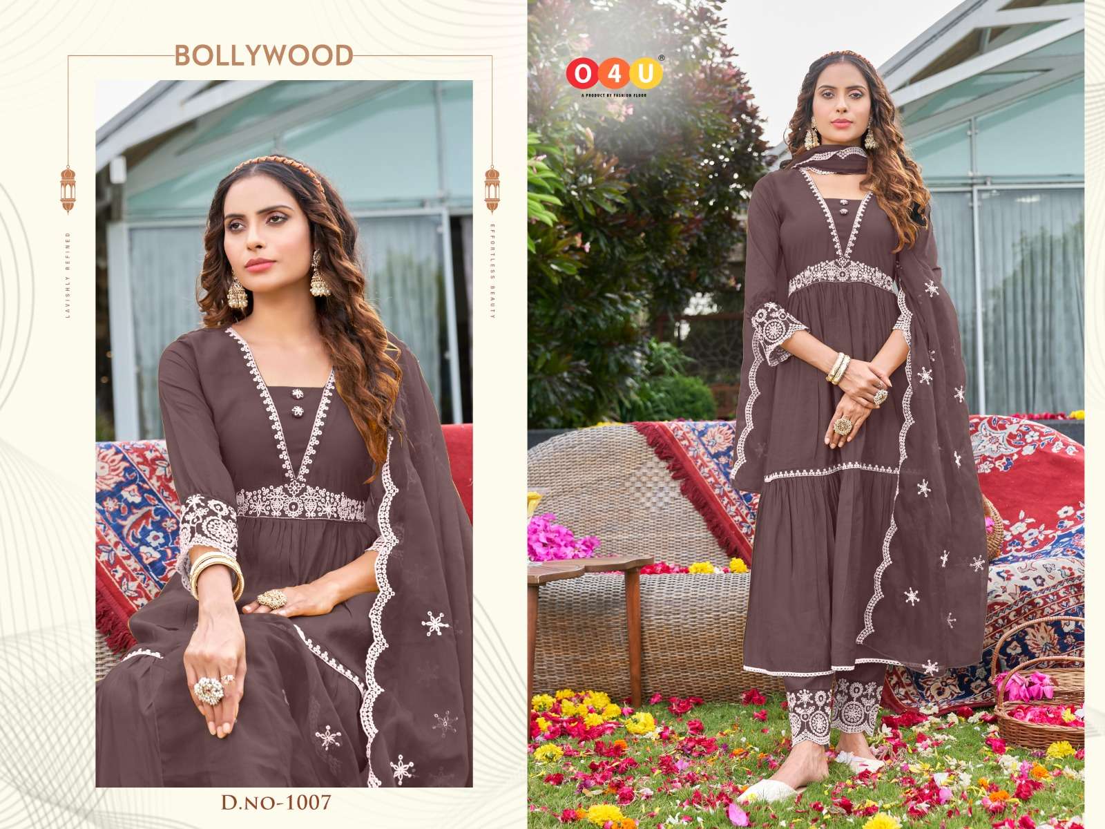 Bollywood By O4U 1001 To 1008 Series Beautiful Festive Suits Stylish Colorful Fancy Casual Wear & Ethnic Wear Viscose Silk Embroidered Dresses At Wholesale Price