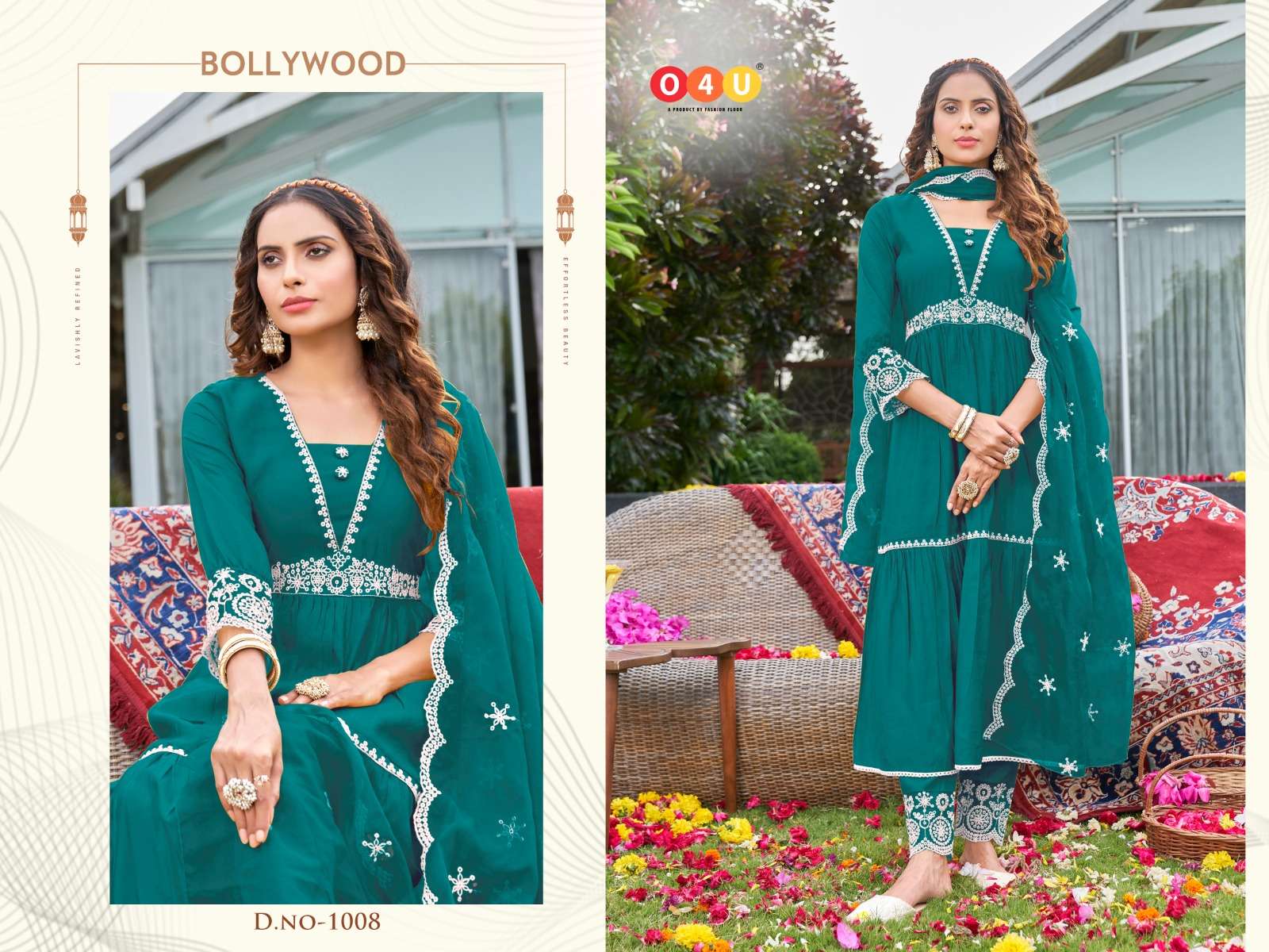 Bollywood By O4U 1001 To 1008 Series Beautiful Festive Suits Stylish Colorful Fancy Casual Wear & Ethnic Wear Viscose Silk Embroidered Dresses At Wholesale Price