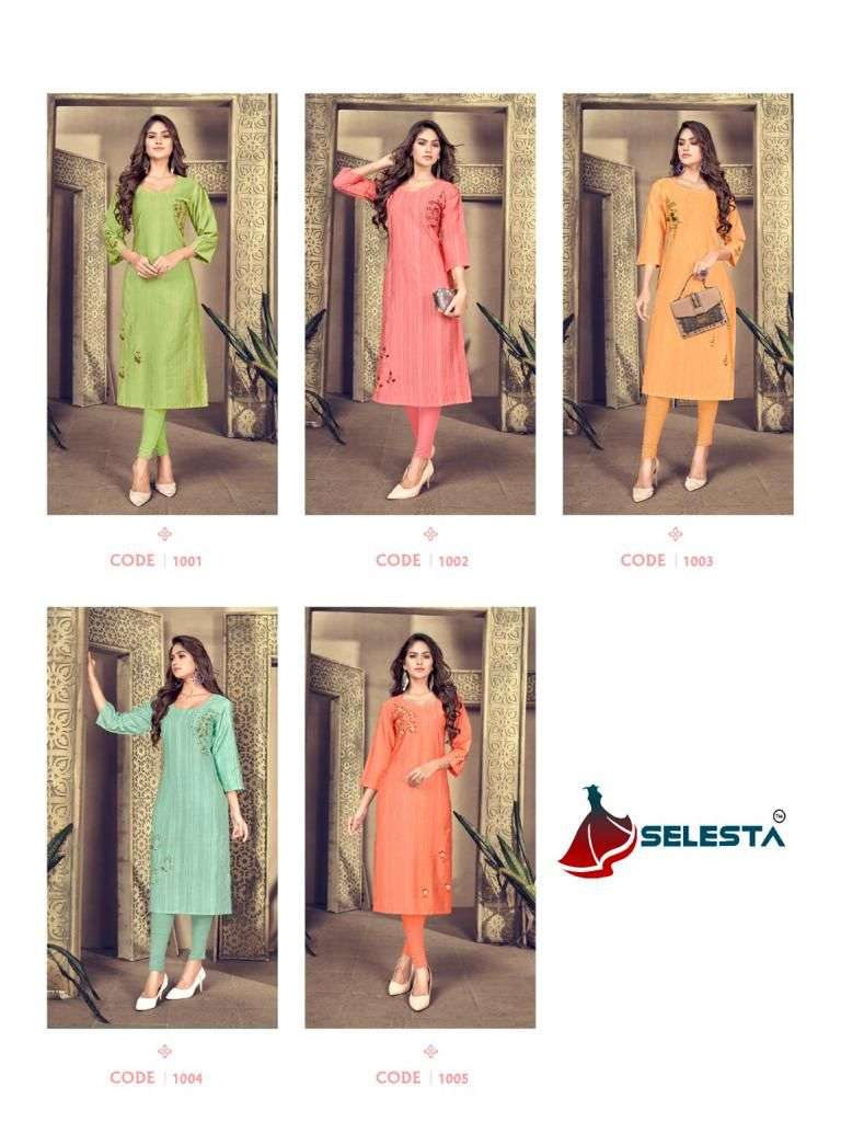 Mannat By Selesta 1001 To 1005 Series Designer Stylish Fancy Colorful Beautiful Party Wear & Ethnic Wear Collection Pure Viscose Kurtis At Wholesale Price