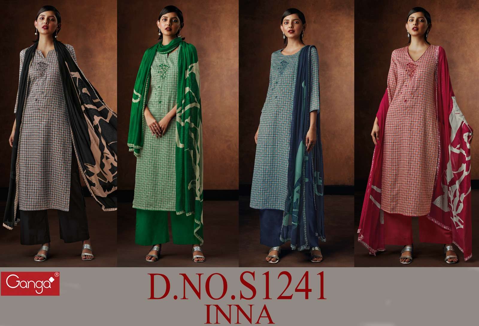 Inna-1241 By Ganga Fashion 1241-A To 1241-D Series Beautiful Stylish Festive Suits Fancy Colorful Casual Wear & Ethnic Wear & Ready To Wear Cotton Satin Dresses At Wholesale Price