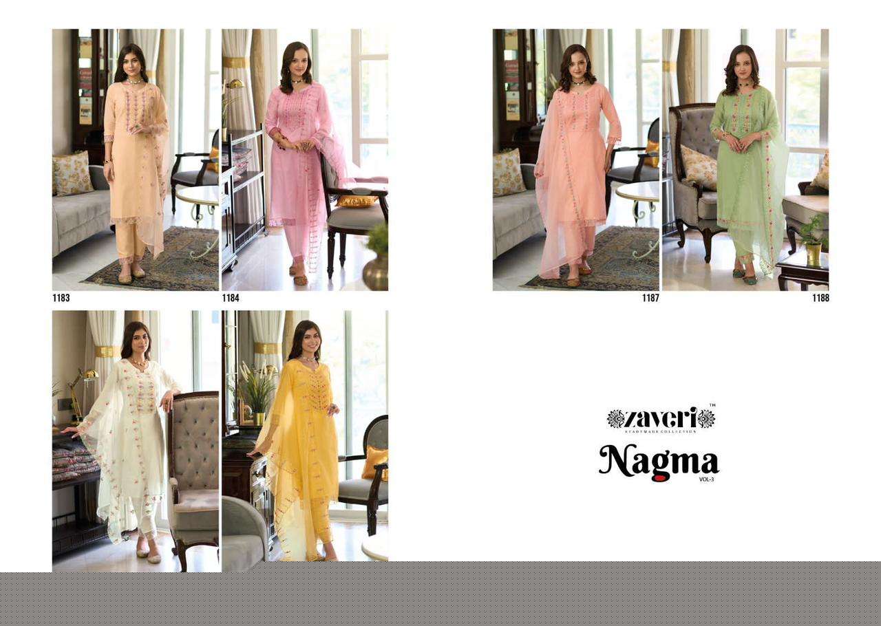 Nagma Vol-3 By Zaveri 1183 To 1188 Series Beautiful Stylish Festive Suits Fancy Colorful Casual Wear & Ethnic Wear & Ready To Wear Pure Cotton Dresses At Wholesale Price