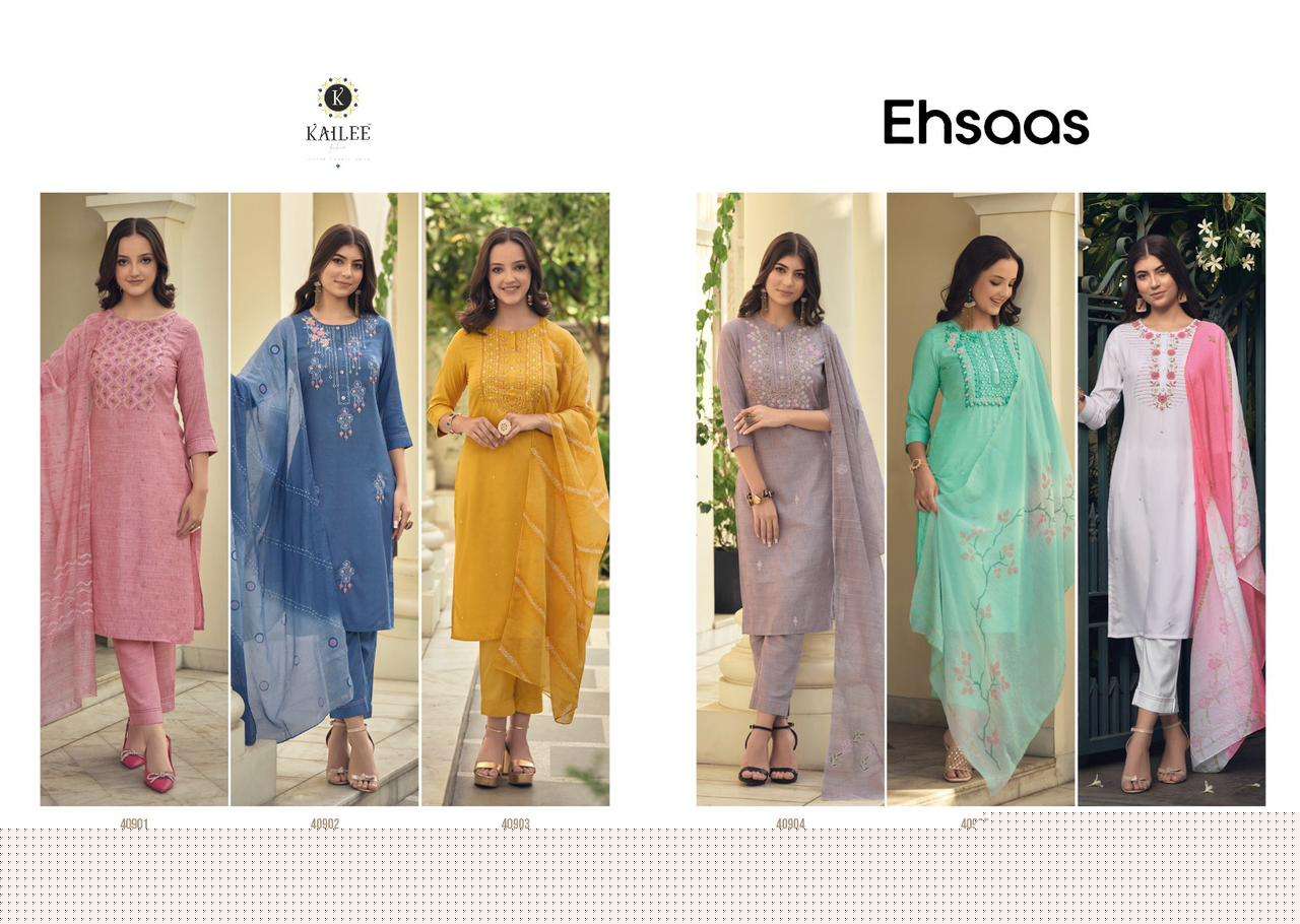 Ehsaas By Kailee 40901 To 40906 Series Beautiful Festive Suits Colorful Stylish Fancy Casual Wear & Ethnic Wear Pure Fancy With Embroidered Dresses At Wholesale Price