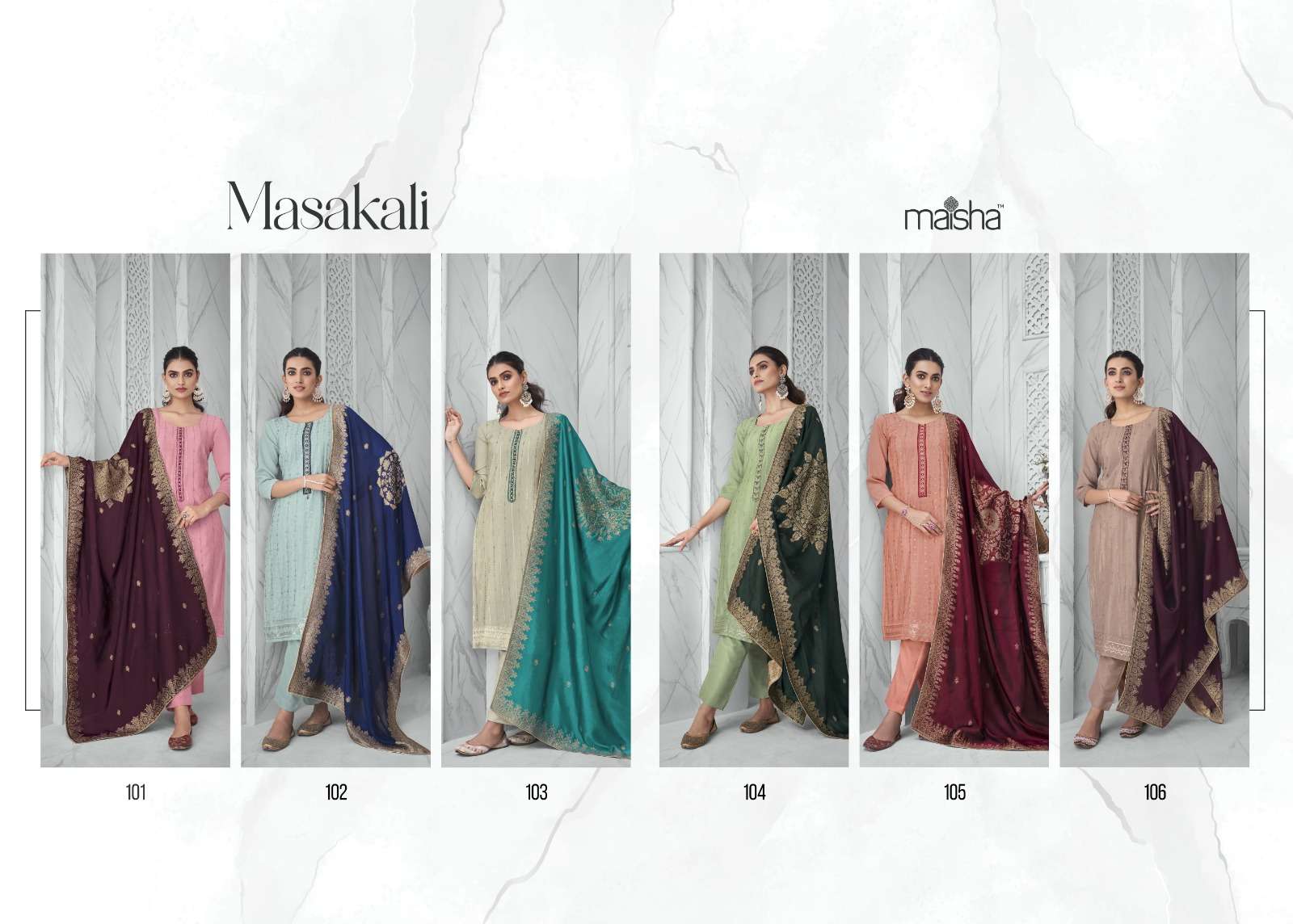 Masakali By Maisha 101 To 106 Series Designer Festive Suits Beautiful Fancy Stylish Colorful Party Wear & Occasional Wear Pure Chinnon Dresses At Wholesale Price