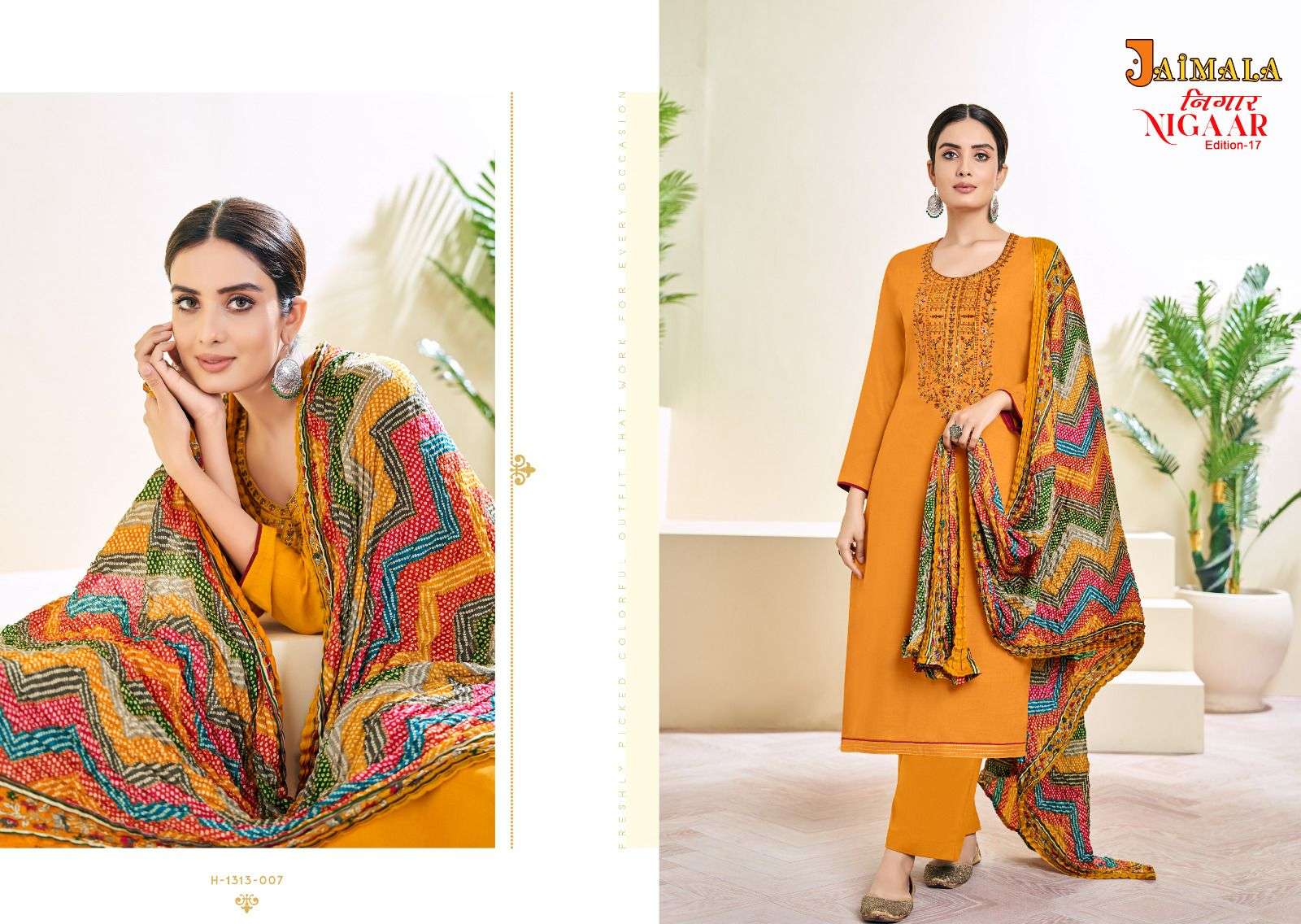 Nigaar Vol-17 By Jaimala 1313-001 To 1313-008 Series Beautiful Festive Suits Colorful Stylish Fancy Casual Wear & Ethnic Wear Pure Rayon Slub Embroidered Dresses At Wholesale Price