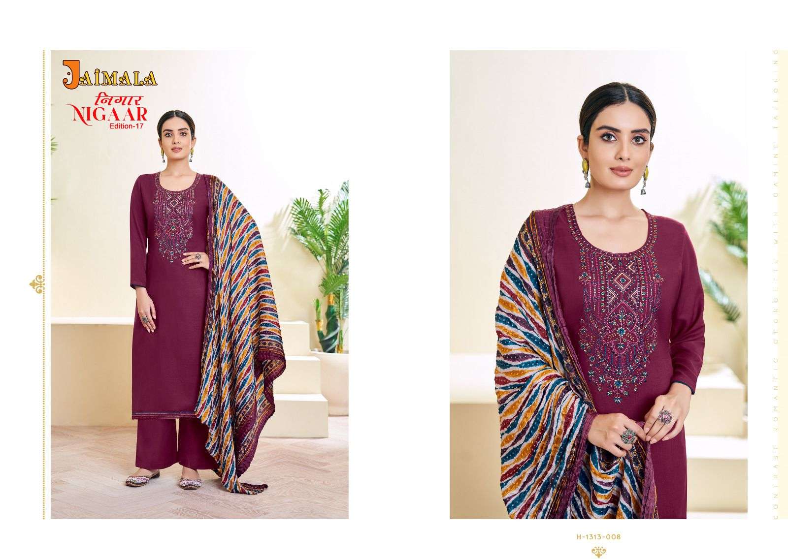 Nigaar Vol-17 By Jaimala 1313-001 To 1313-008 Series Beautiful Festive Suits Colorful Stylish Fancy Casual Wear & Ethnic Wear Pure Rayon Slub Embroidered Dresses At Wholesale Price