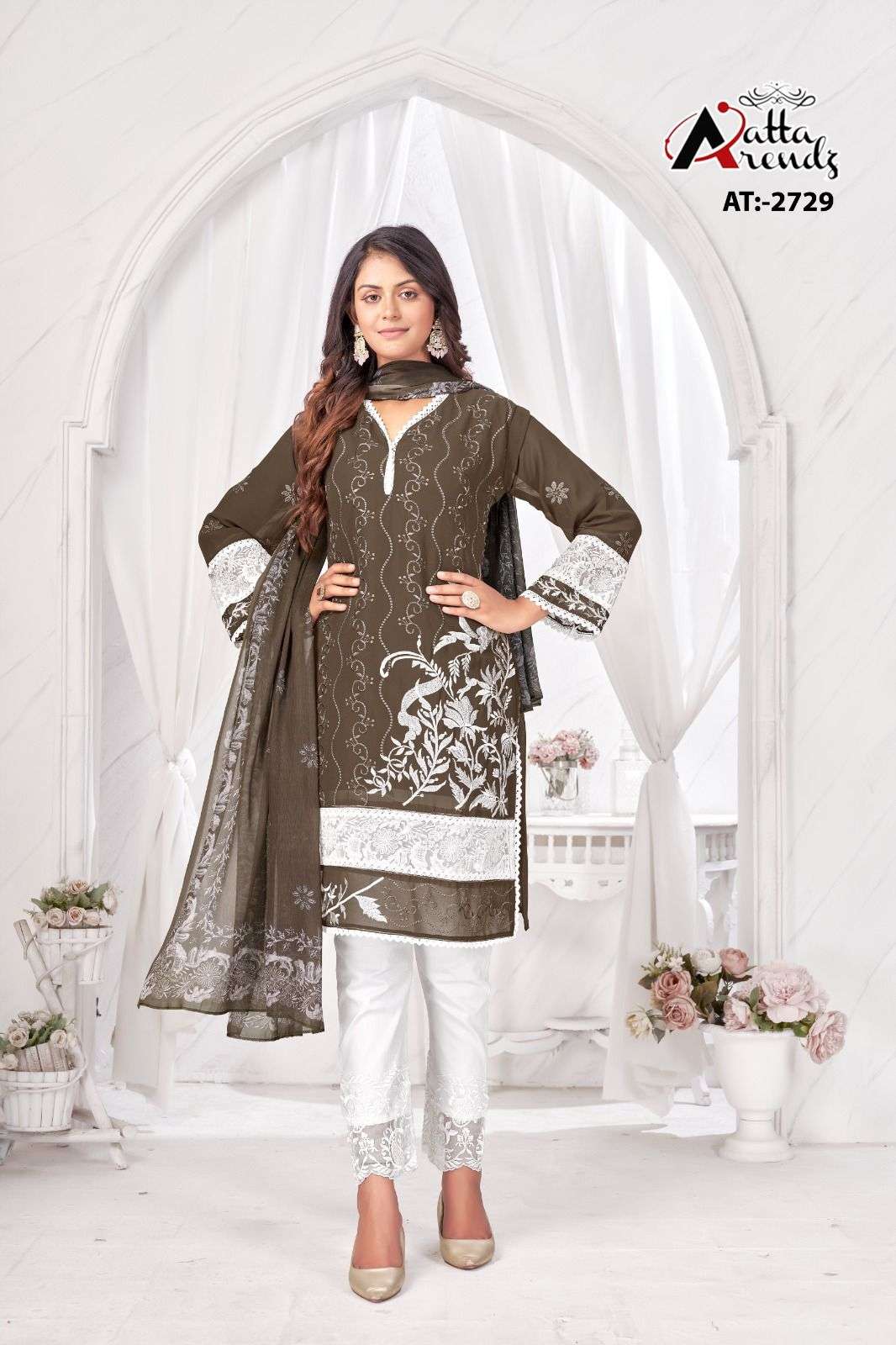 Atta Trendz 2729 Colours By Atta Trendz 2729-A To 2729-B Series Designer Pakistani Suits Beautiful Stylish Fancy Colorful Party Wear & Occasional Wear Pure Georgette Dresses At Wholesale Price