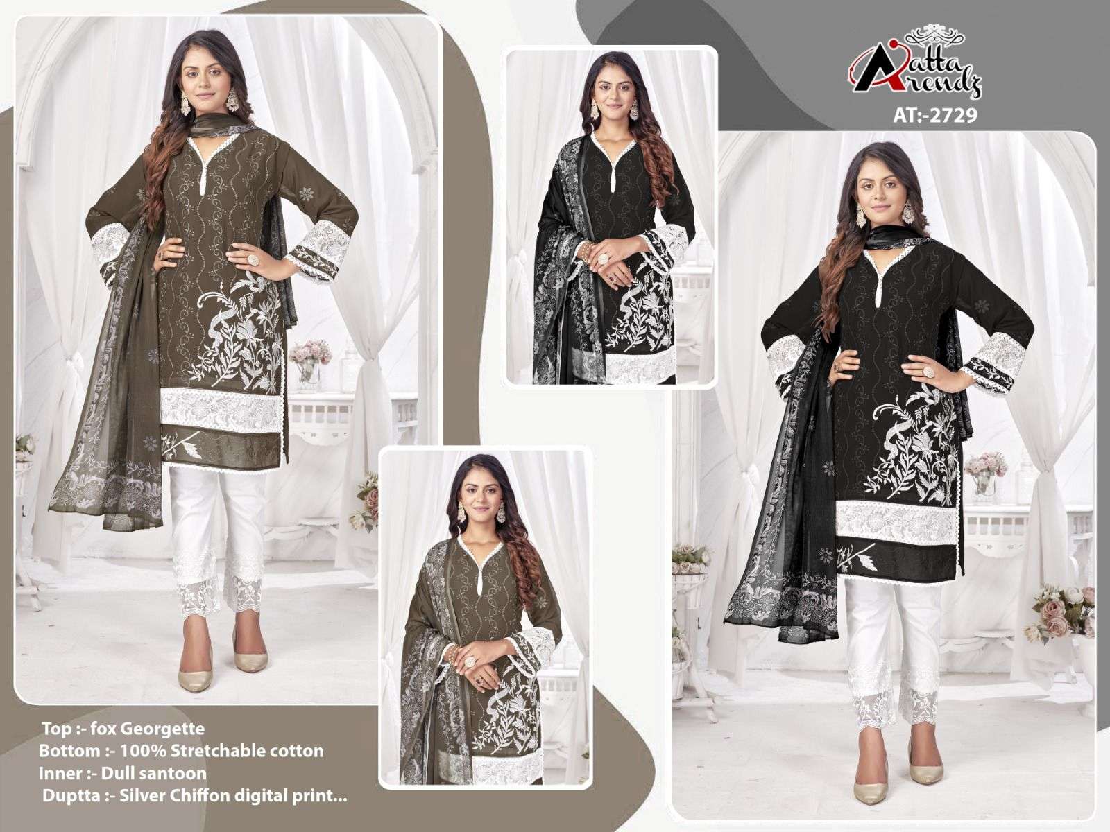 Atta Trendz 2729 Colours By Atta Trendz 2729-A To 2729-B Series Designer Pakistani Suits Beautiful Stylish Fancy Colorful Party Wear & Occasional Wear Pure Georgette Dresses At Wholesale Price