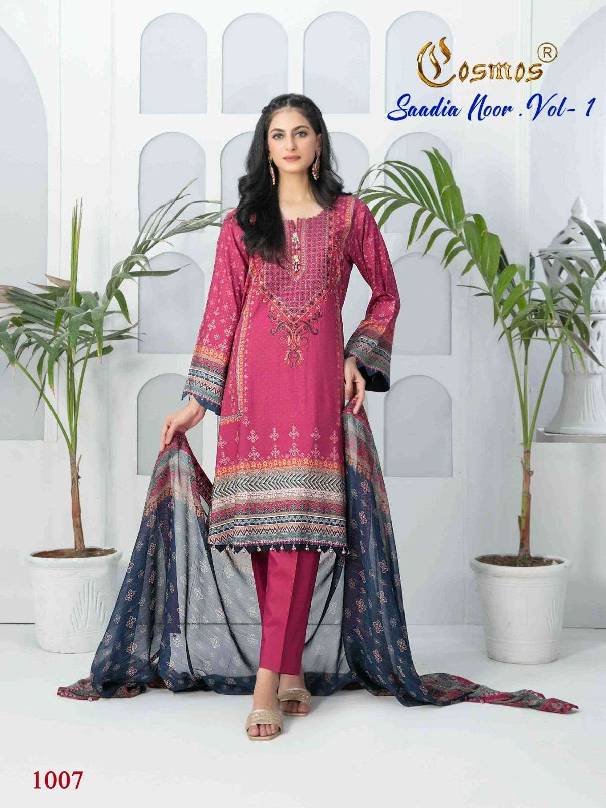 Saadia Noor Vol-1 By Cosmos 1001 To 1008 Series Beautiful Pakistani Suits Colorful Stylish Fancy Casual Wear & Ethnic Wear Pure Lawn With Embroidered Dresses At Wholesale Price