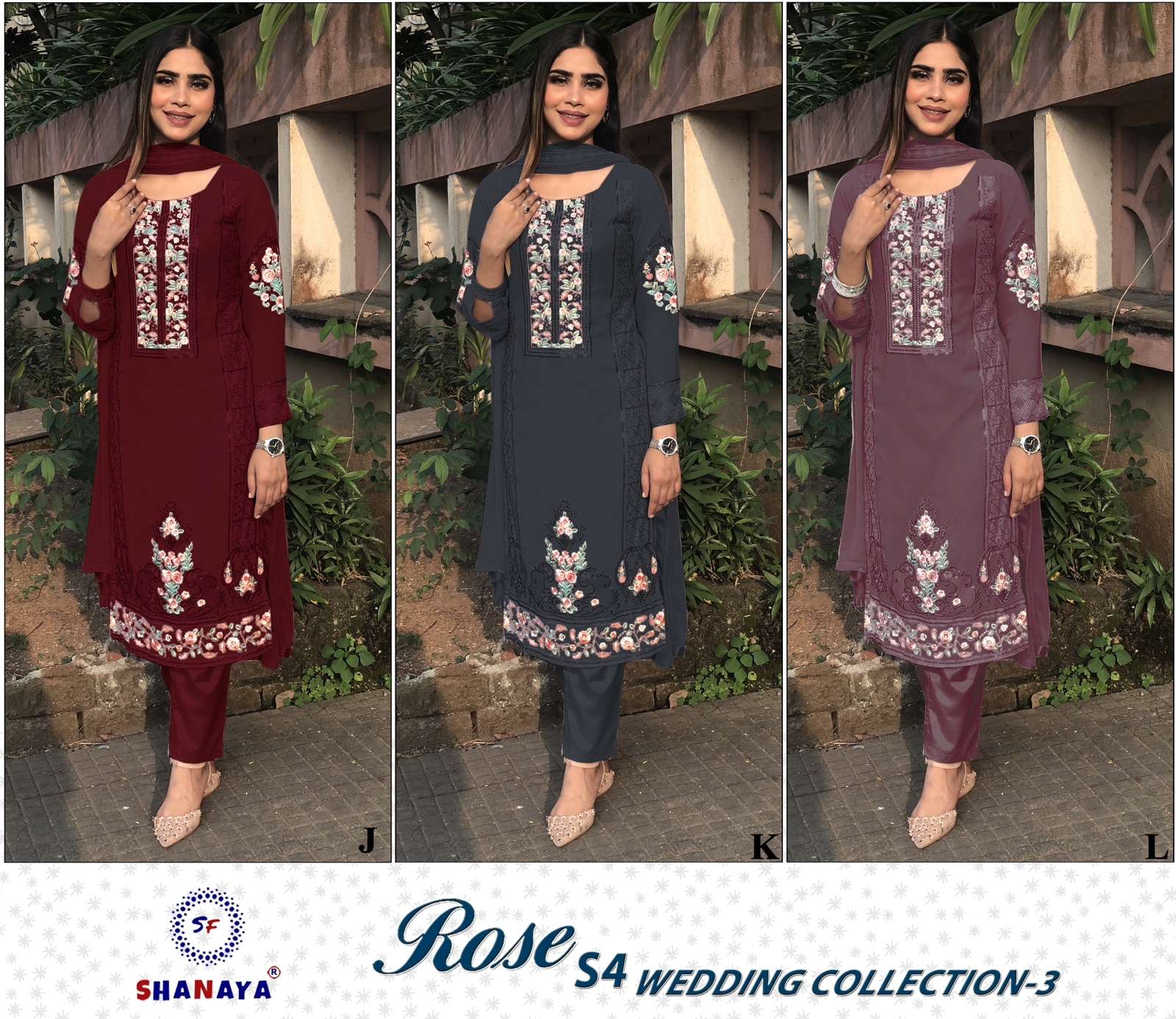 Rose S-4 Wedding Collection Vol-3 By Shanaya Fashion J To L Series Pakistani Suits Beautiful Fancy Colorful Stylish Party Wear & Occasional Wear Faux Georgette With Embroidery Dresses At Wholesale Price