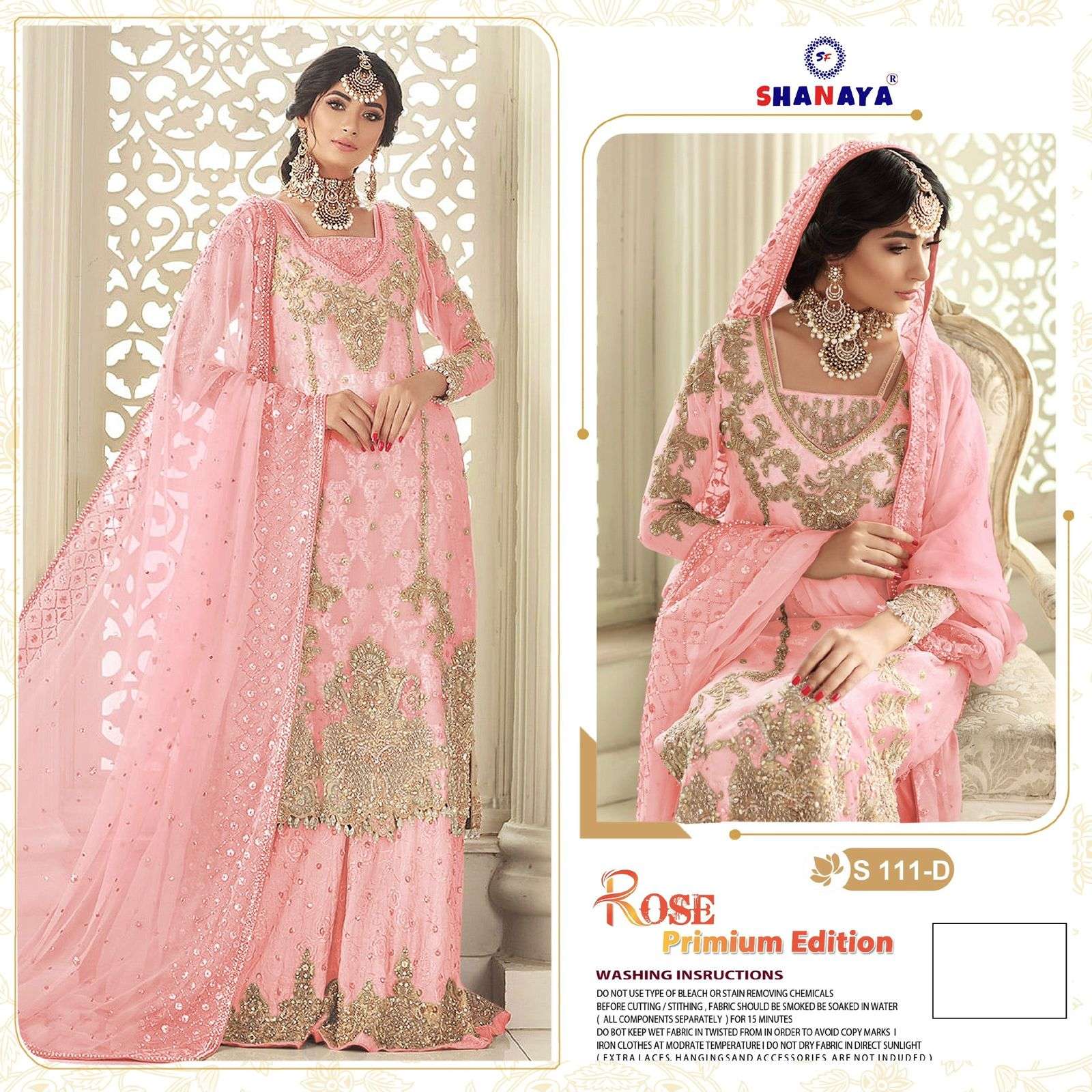 Rose Premium Edition By Shanaya Fashion S-111-A To S-111-D Series Pakistani Suits Beautiful Fancy Colorful Stylish Party Wear & Occasional Wear Faux Georgette With Embroidery Dresses At Wholesale Price