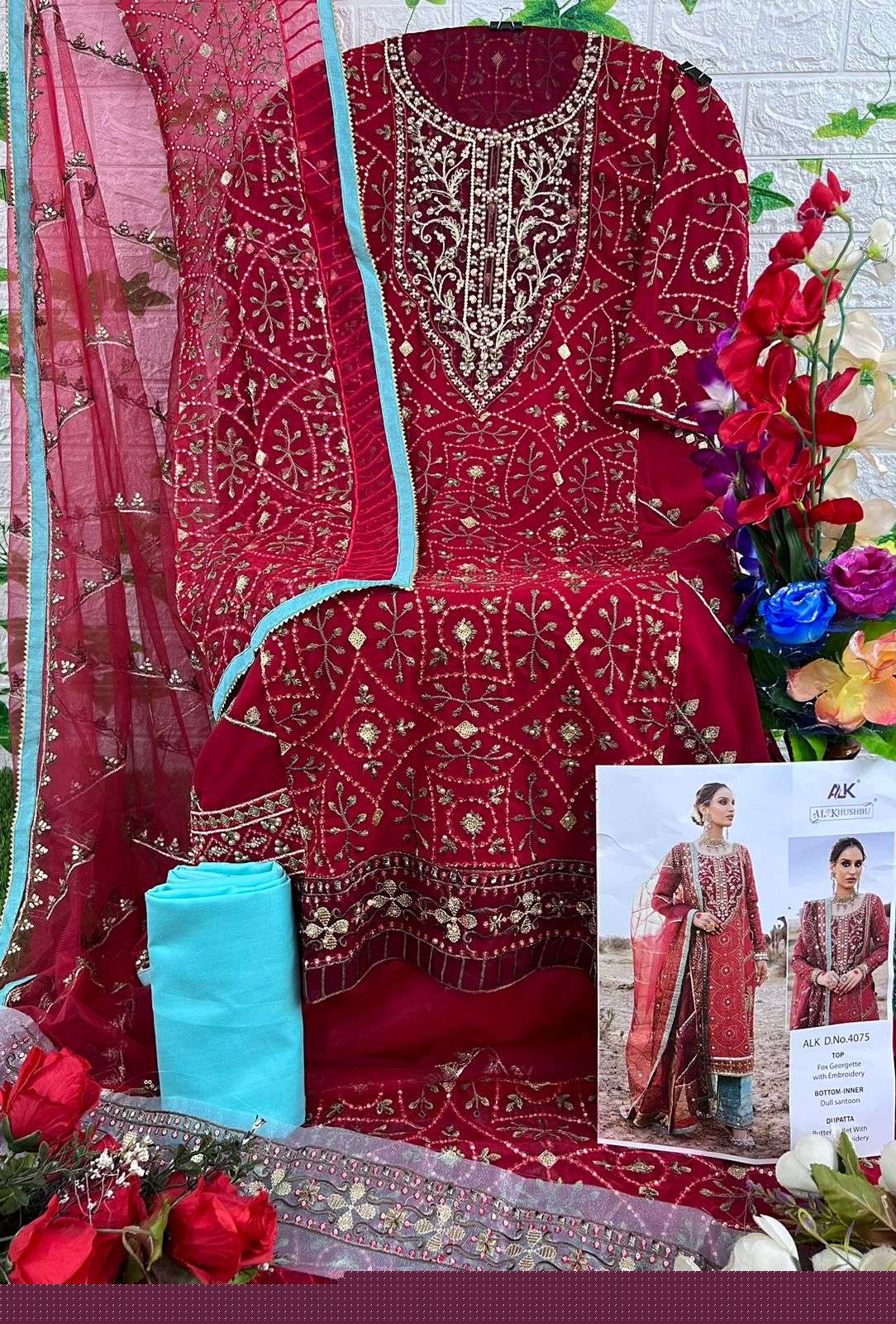 Al Khushbu Hit Design 4075 By Al Khushbu Designer Pakistani Suits Beautiful Stylish Fancy Colorful Party Wear & Occasional Wear Faux Georgette Embroidered Dresses At Wholesale Price