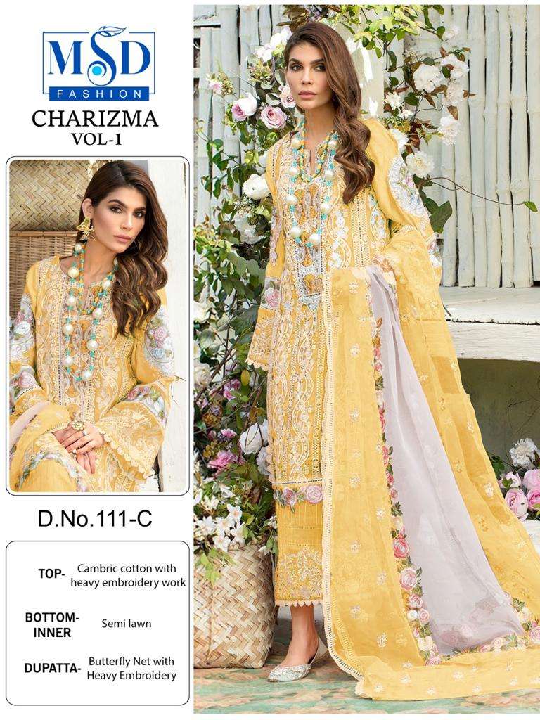 Charizma Vol-1 By Msd Fashion 111-A To 111-D Series Pakistani Suits Beautiful Fancy Colorful Stylish Party Wear & Occasional Wear Cambric Cotton Embroidered Dresses At Wholesale Price