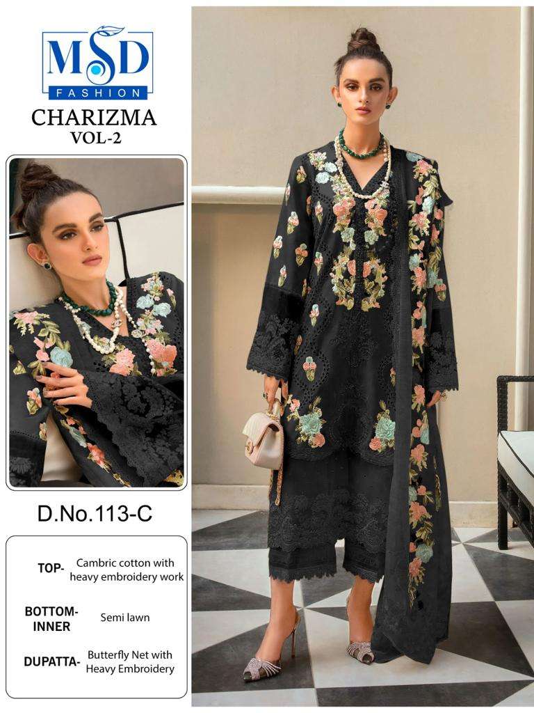 Charizma Vol-2 By Msd Fashion 113-A To 113-D Series Pakistani Suits Beautiful Fancy Colorful Stylish Party Wear & Occasional Wear Cambric Cotton Embroidered Dresses At Wholesale Price