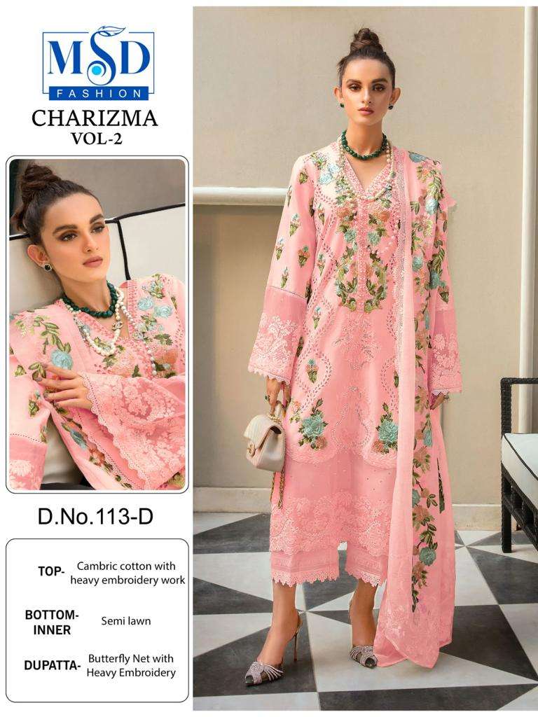 Charizma Vol-2 By Msd Fashion 113-A To 113-D Series Pakistani Suits Beautiful Fancy Colorful Stylish Party Wear & Occasional Wear Cambric Cotton Embroidered Dresses At Wholesale Price