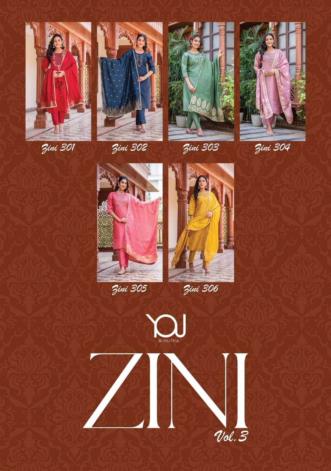 Zini Vol-3 By You 301 To 306 Series Beautiful Winter Collection Suits Stylish Fancy Colorful Casual Wear & Ethnic Wear Silk Chanderi Dresses At Wholesale Price