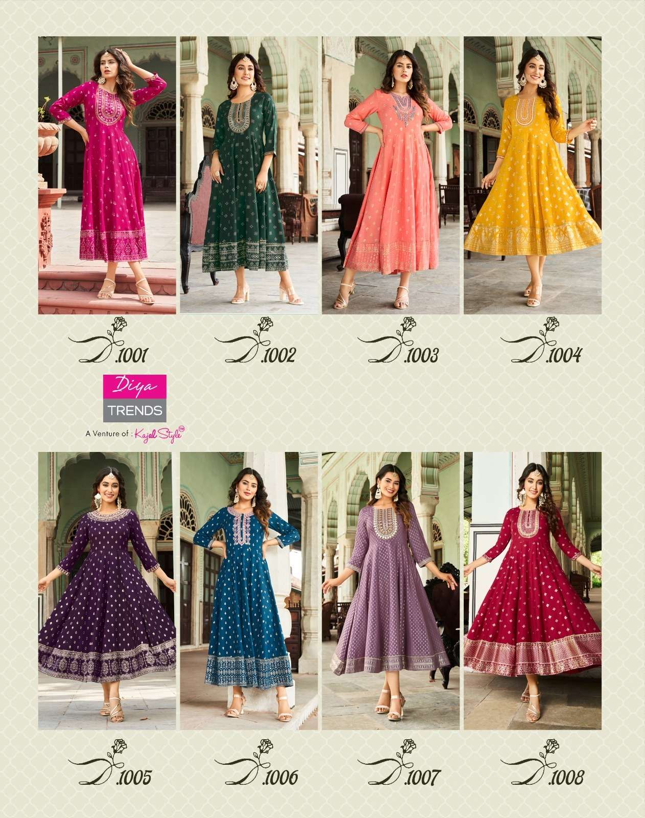 Lakme Vol-1 By Diya Trends 1001 To 1008 Series Designer Stylish Fancy Colorful Beautiful Party Wear & Ethnic Wear Collection Rayon Embroidered Gown At Wholesale Price