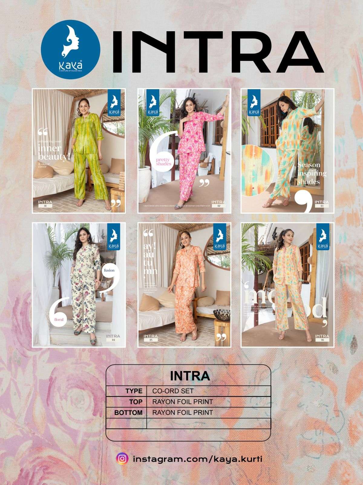 Intra By Kaya 01 To 06 Series Designer Stylish Fancy Colorful Beautiful Party Wear & Ethnic Wear Collection Rayon Foil Tops With Bottom At Wholesale Price